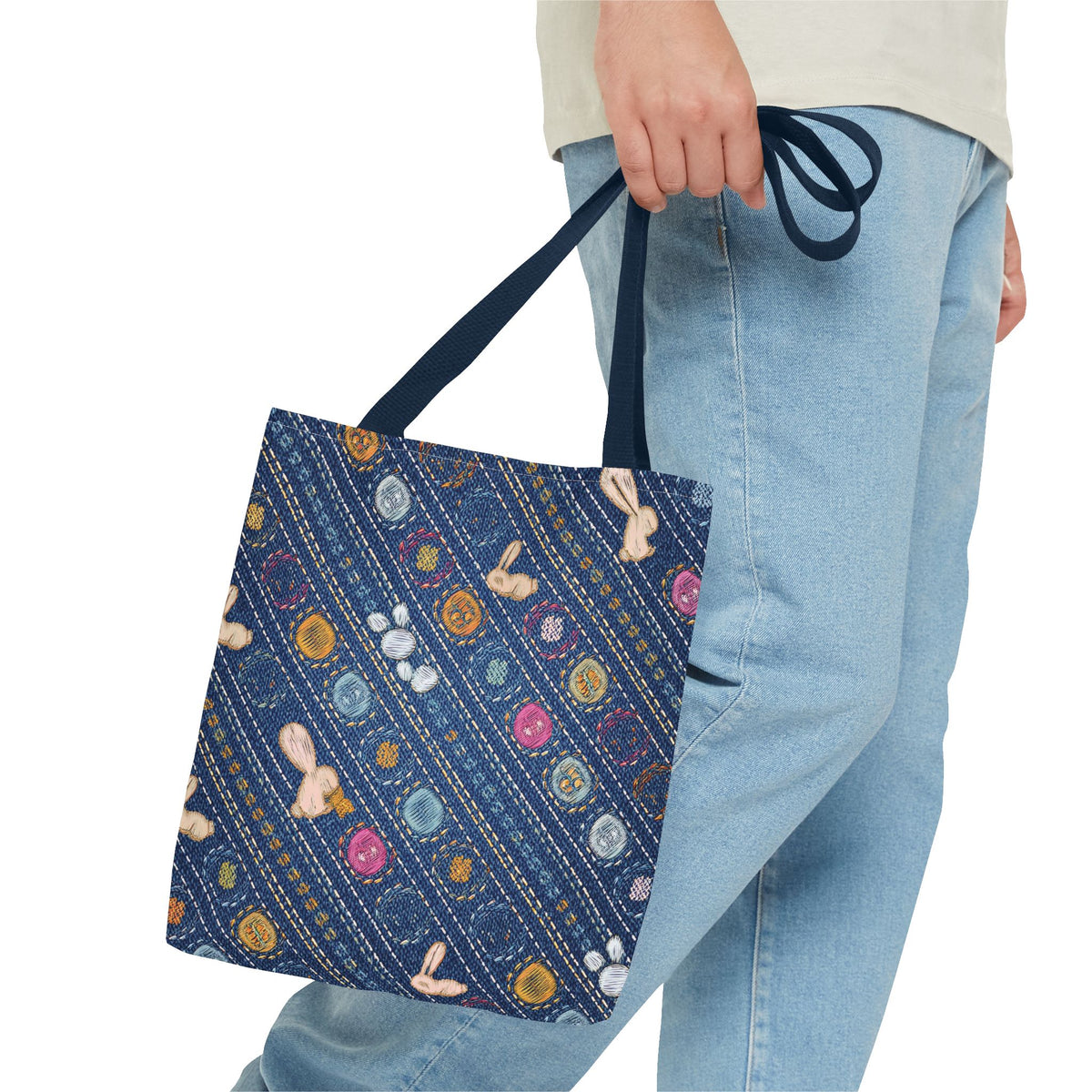Easter Graphic Design Denim Fabric Imitation Print Unisex Canvas Bag Poly Spun 3 Sizes Tote Bag 204-11
