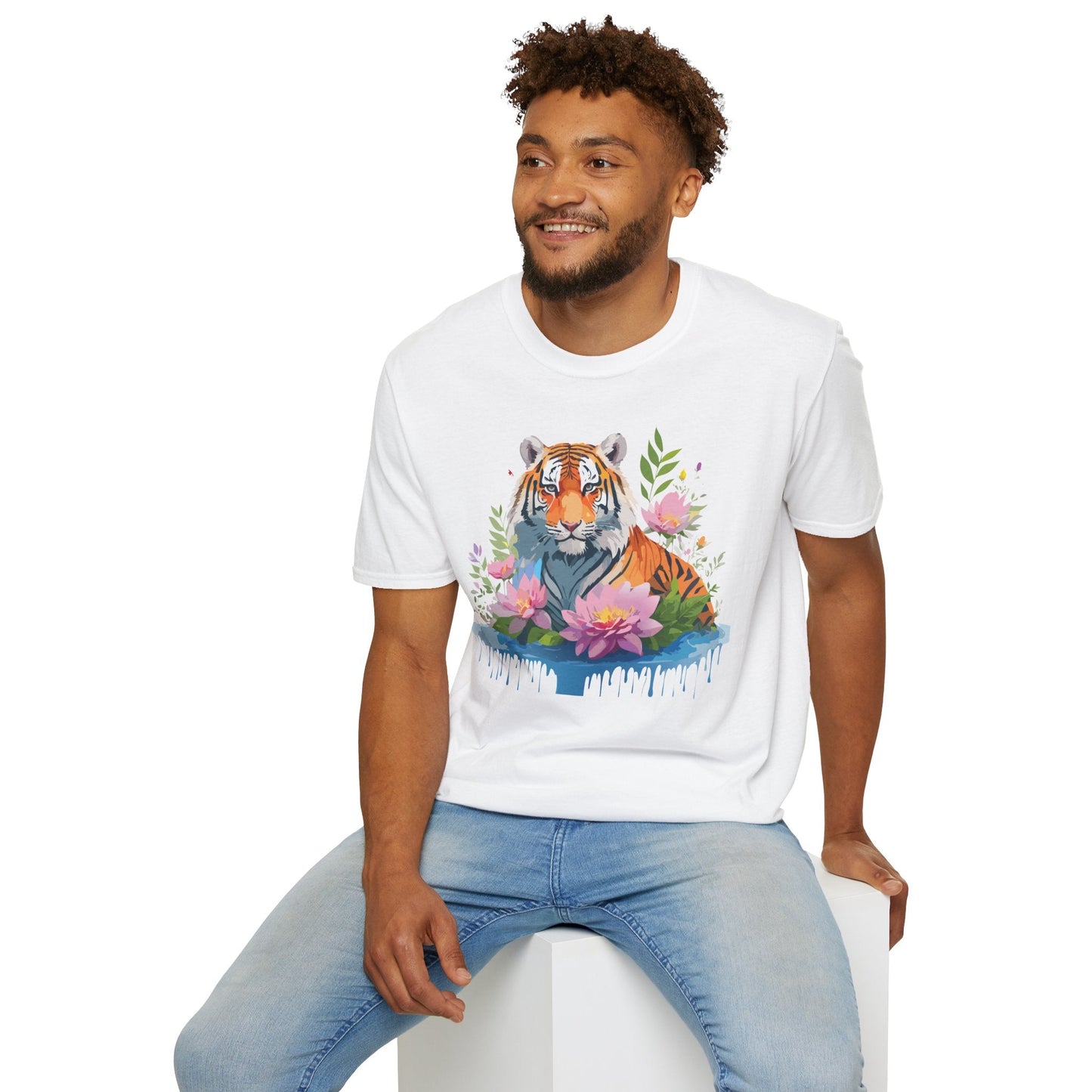 Tiger Print Unisex T Shirt Gildan Softstyle 64000 Animal Tee