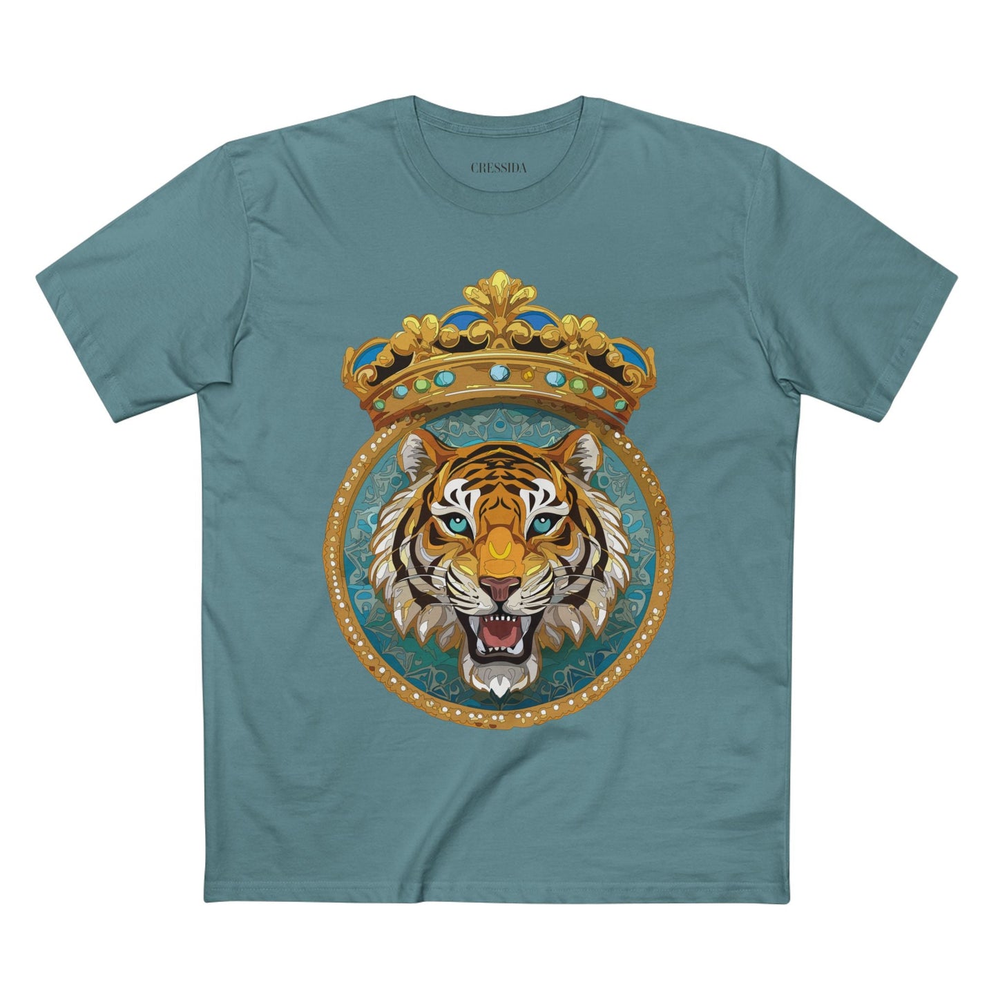 Tiger Graphic Unisex 100 Cotton Tee With Unique Animal Golden Medallion Art Design 3