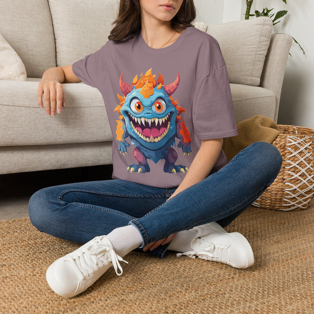 Cute Colorful Monster T-Shirt — Fun Cartoon Demon Cartoon Graphic Tee Unisex 100 Cotton Gildan T-Shirt