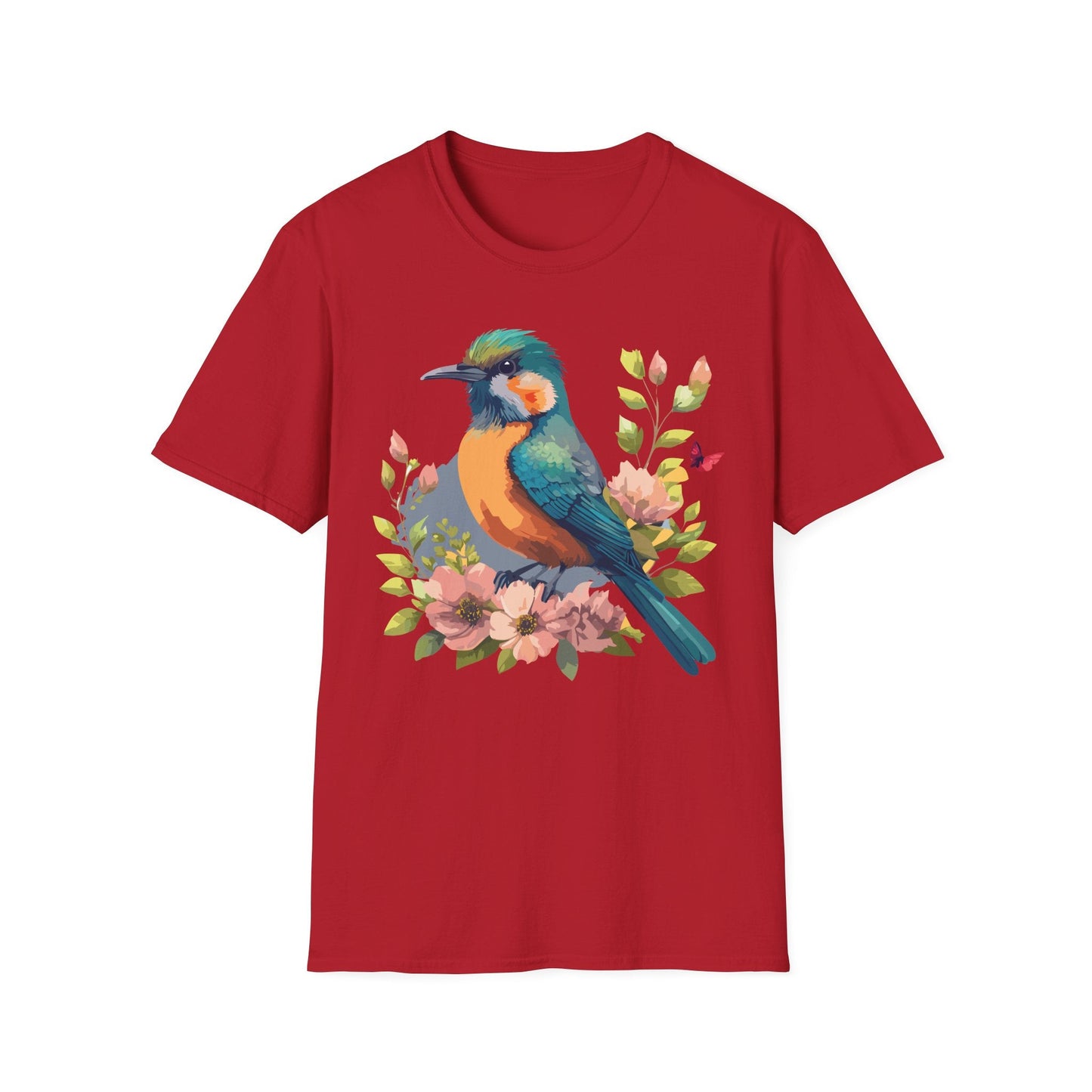 Floral Bird T Shirt Unisex Softstyle Tee 100 Percent Ring Spun Cotton Animal Print