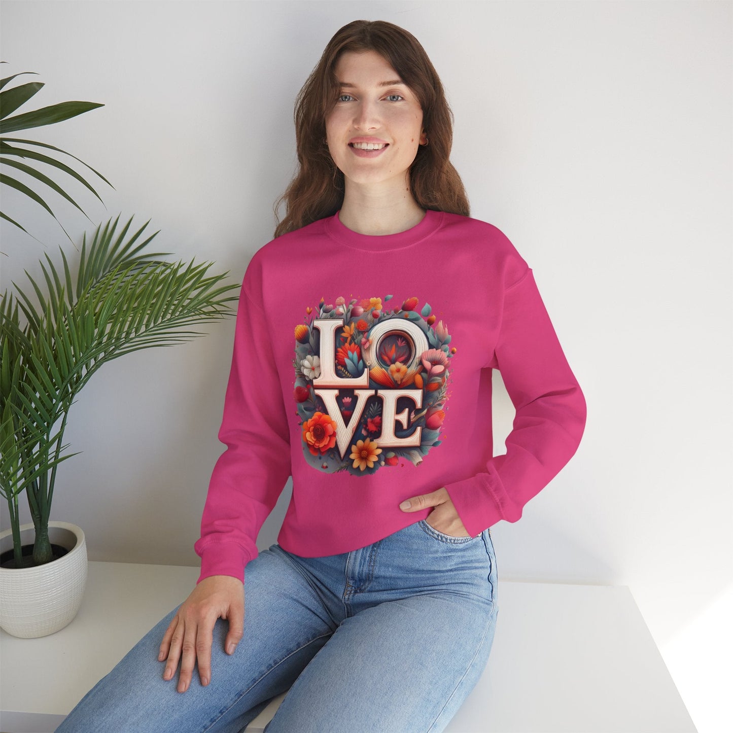 Floral Love Valentines Day Sweatshirt Unisex Crewneck Love Flower Gift Idea Cozy Everyday Wear