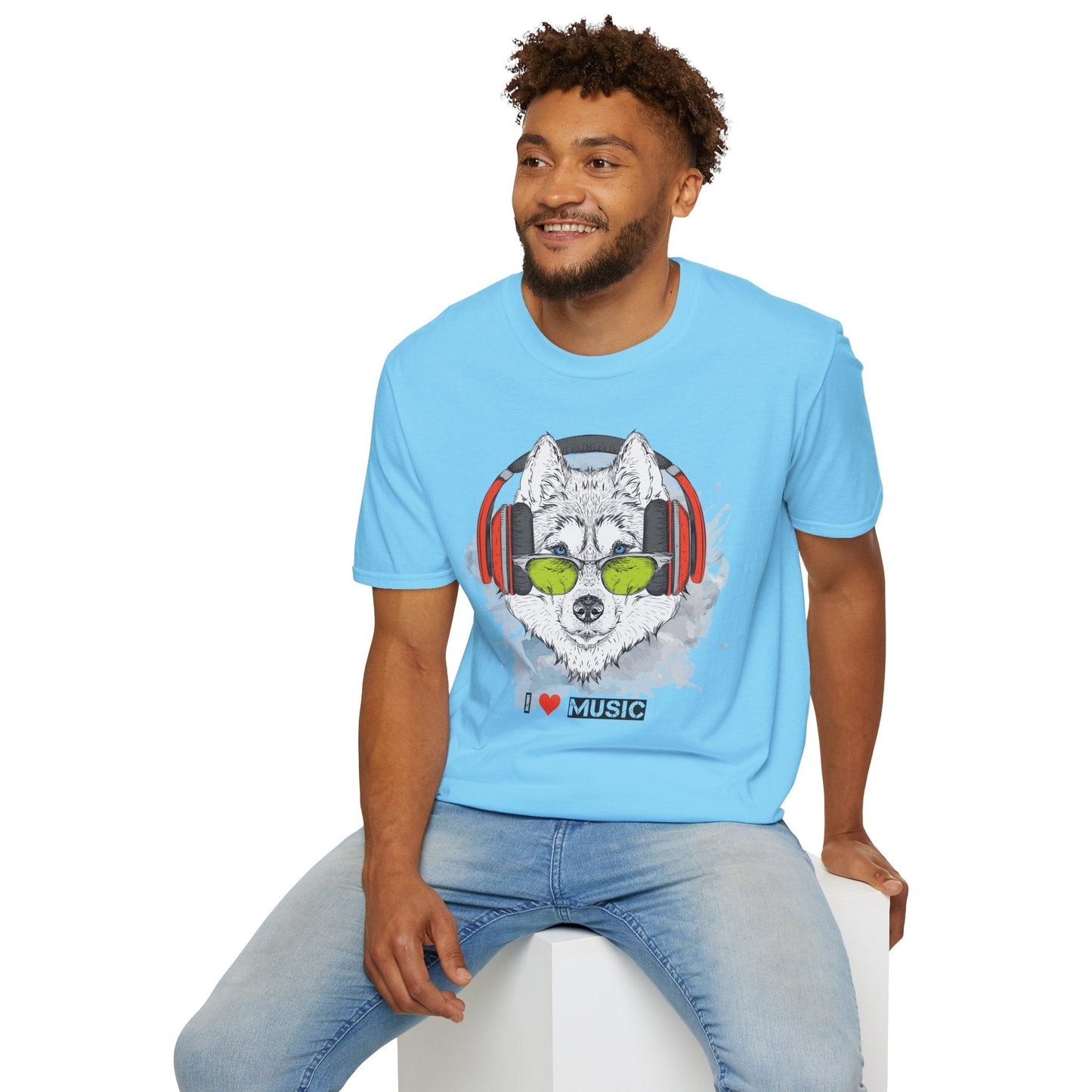 I Love Music Animals Shirt With Headphones Unisex Softstyle Tee Premium Comfort Short Sleeve