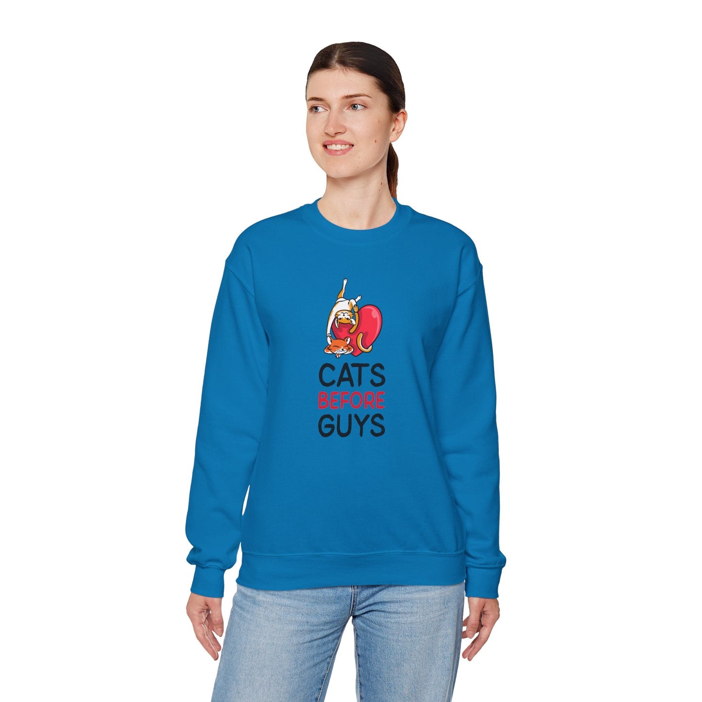 Cat Heart Sweatshirt Unisex Valentines Day 50 50 Cotton Poly Heavy Blend Crewneck Sweatshirt