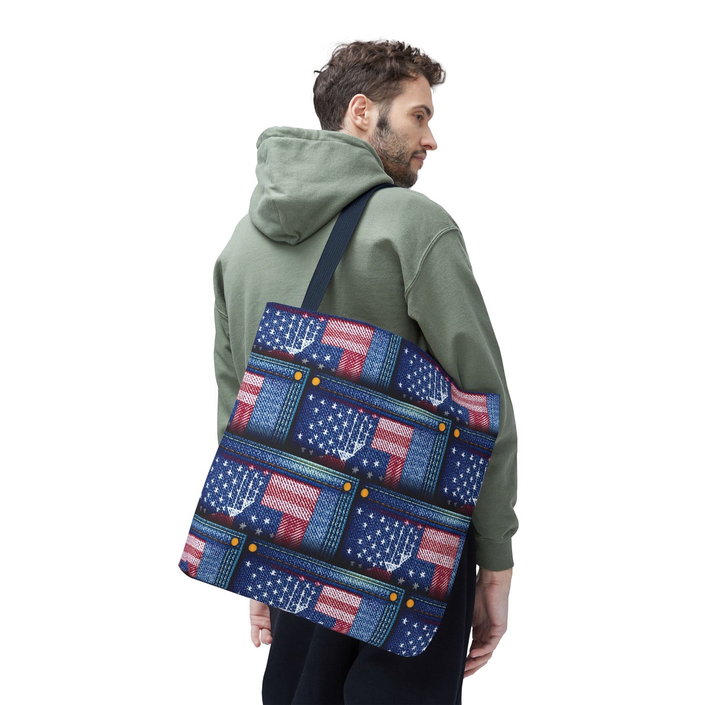 4th of July Graphic Denim Fabric Imitation Print Unisex Canvas Bag Poly Spun 3 Sizes Tote Bag 200-15