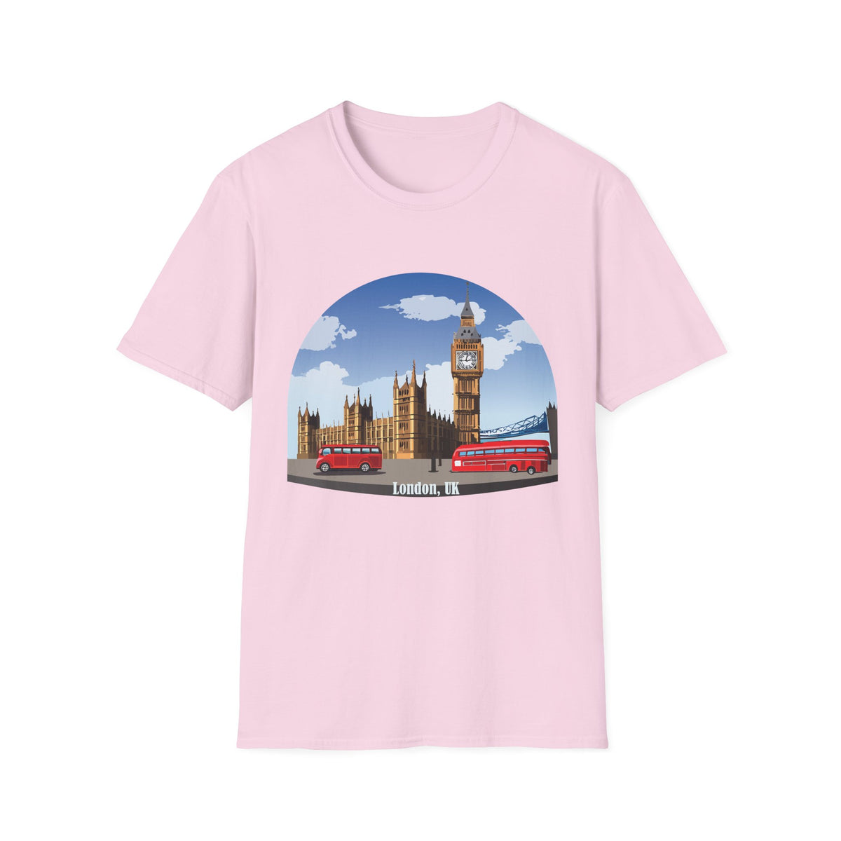 London Skyline Big Ben Illustration T-Shirt | Double Decker Bus, Bridge
