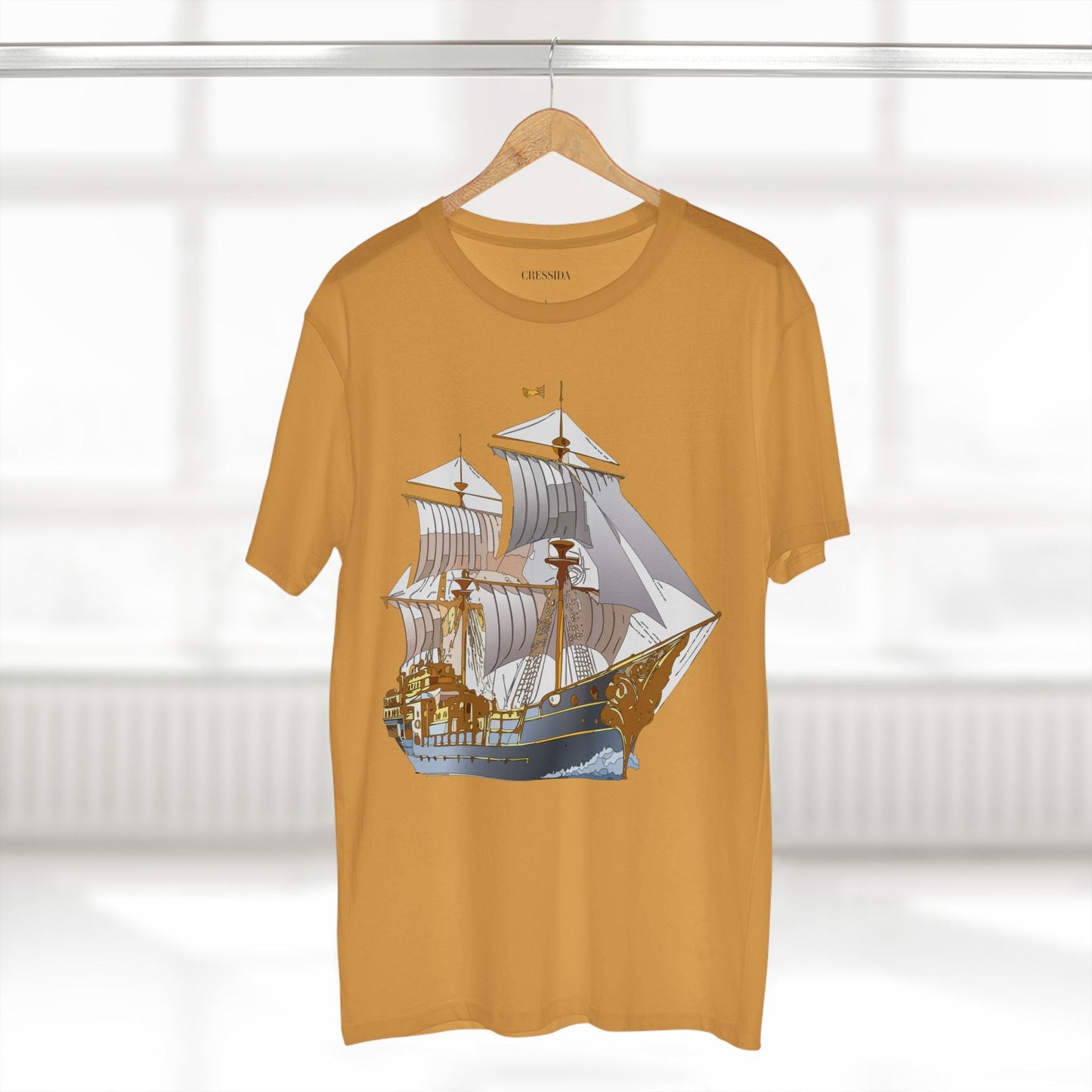 Ship Graphic Unisex 100 Cotton T-Shirt with Gold Frigate Art Design 13