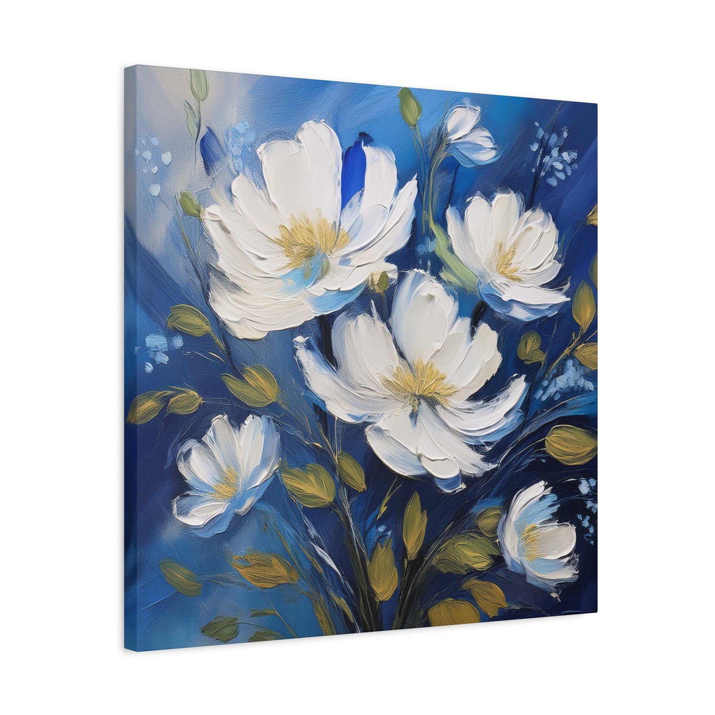 White Flowers Print Canvas, White Flowers Oil Paint Print 20x20, 24x24, 30x30, 32x32, 36x36, Art Design Print Non-Frame MC-8