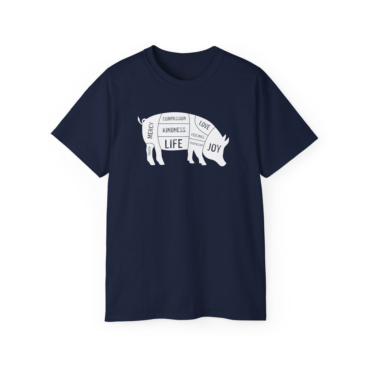 Pig Diagram Typography Tee | Love, Joy, Kindness, Life