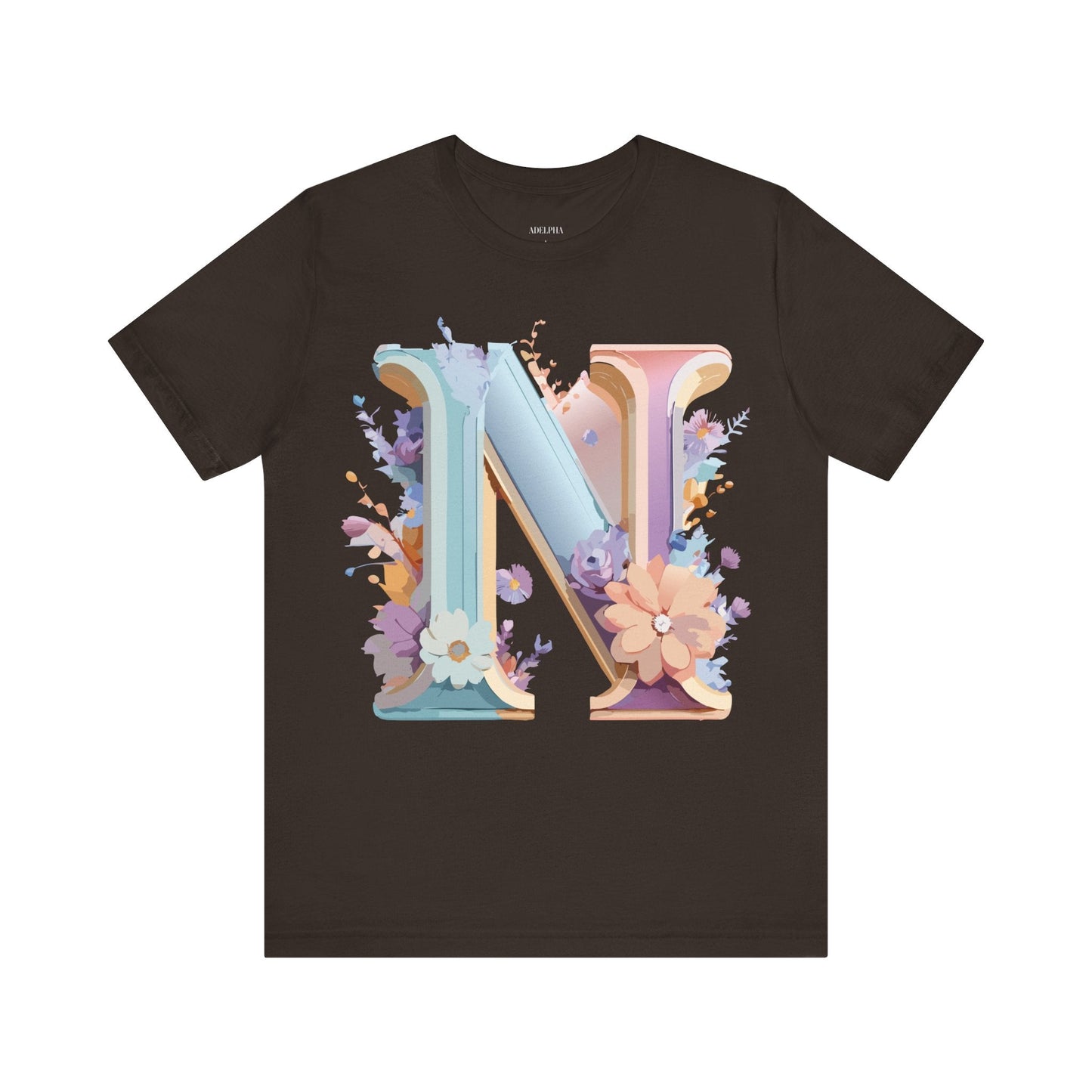 Letter N Shirt Graphic Tee Unisex Vintage Inspired Art Adelpha Design Short Sleeve
