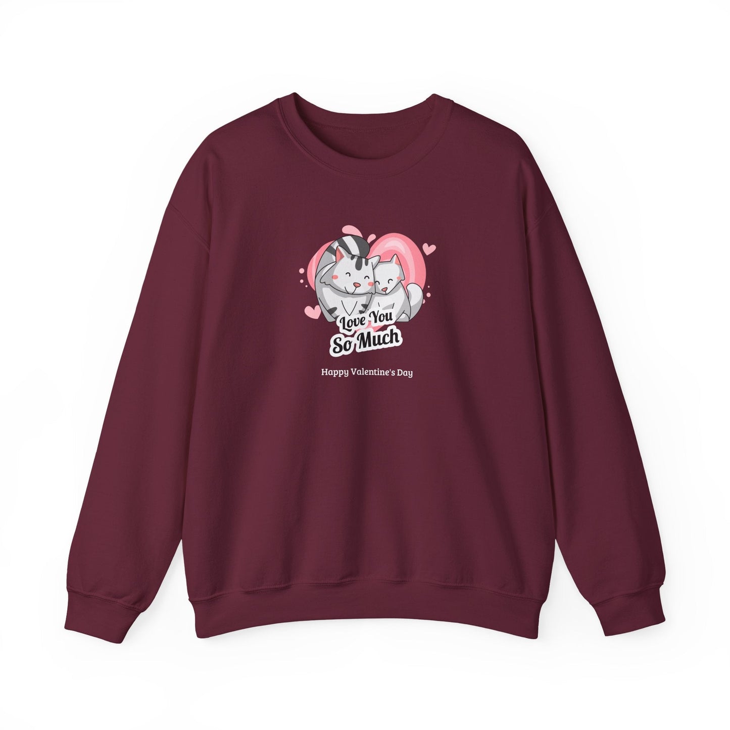 Cat Heart Sweatshirt Valentines Day Unisex 50 50 Cotton Poly Crewneck Gildan 18000