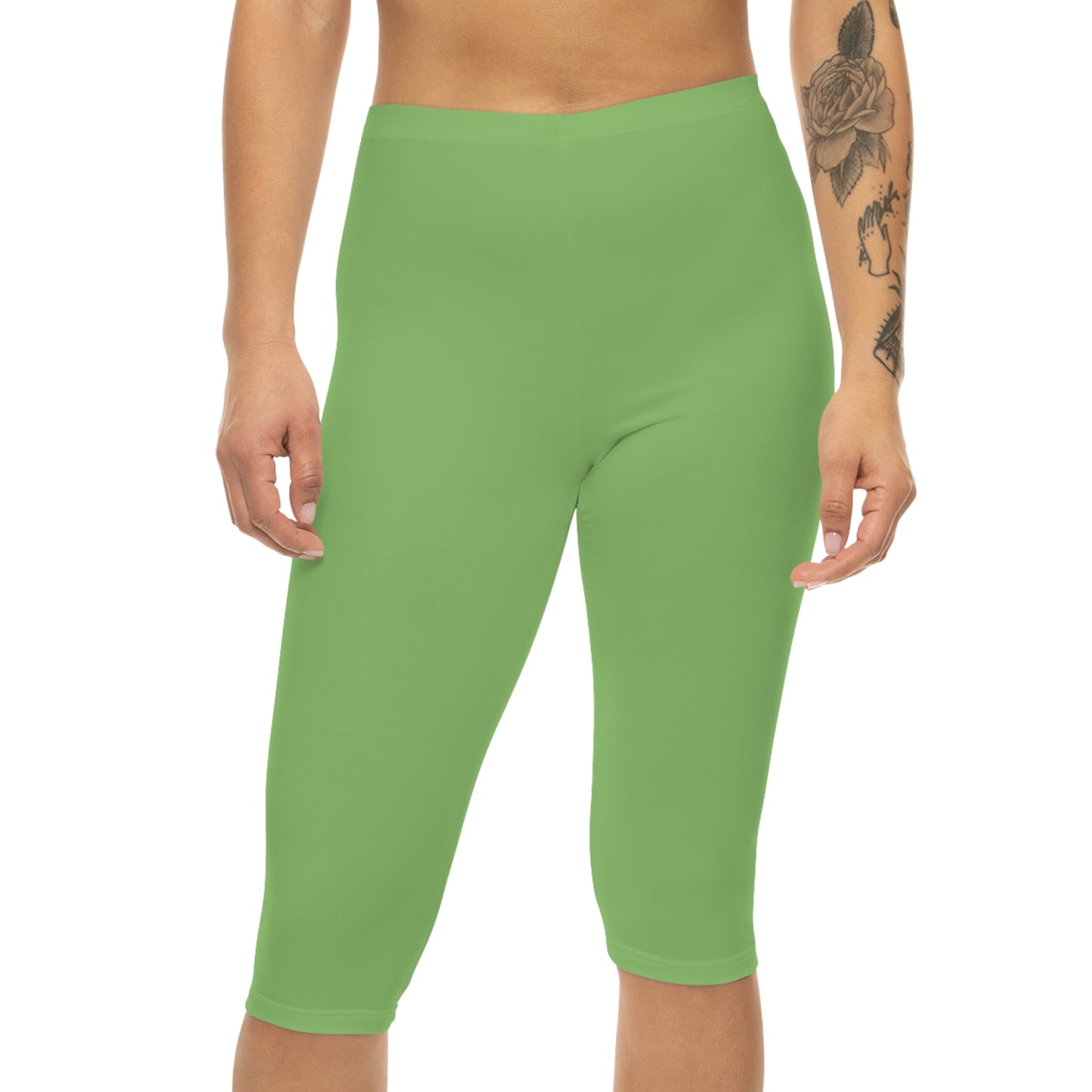 Willow Green Color Women's Brushed Suede Poly Span Casual Capri Leggings XS-2XL