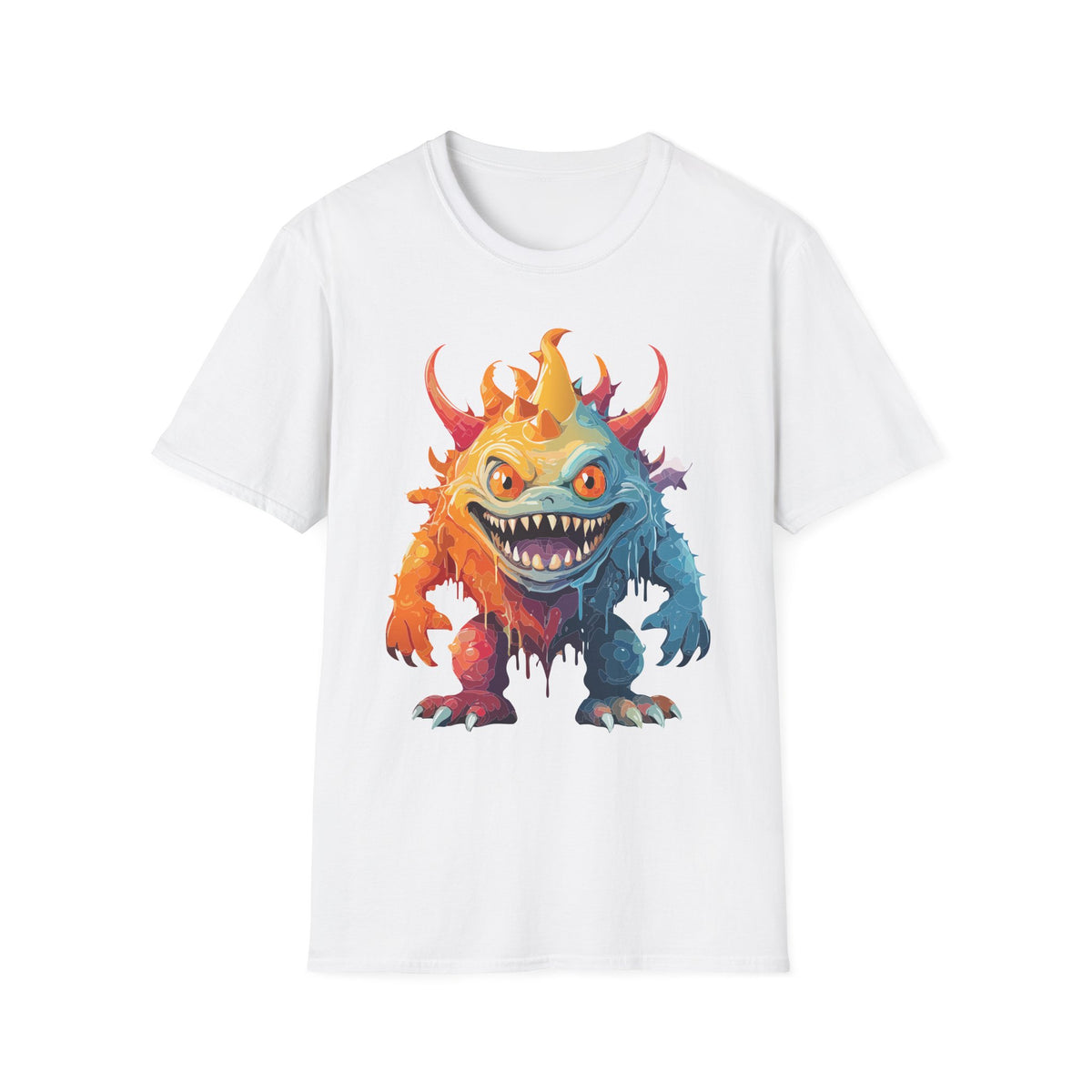 Colorful Monster T-Shirt — Vibrant Rainbow Creature Cartoon Graphic Tee Unisex 100 Cotton Gildan T-Shirt