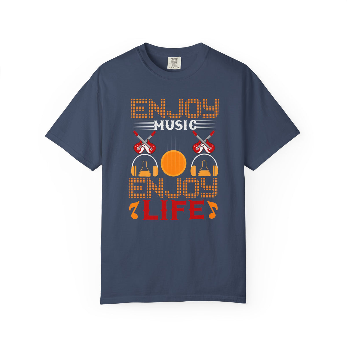 Enjoy Music Enjoy Life T-Shirt Retro Headphones Drum Guitar Unisex Cotton Tee 049