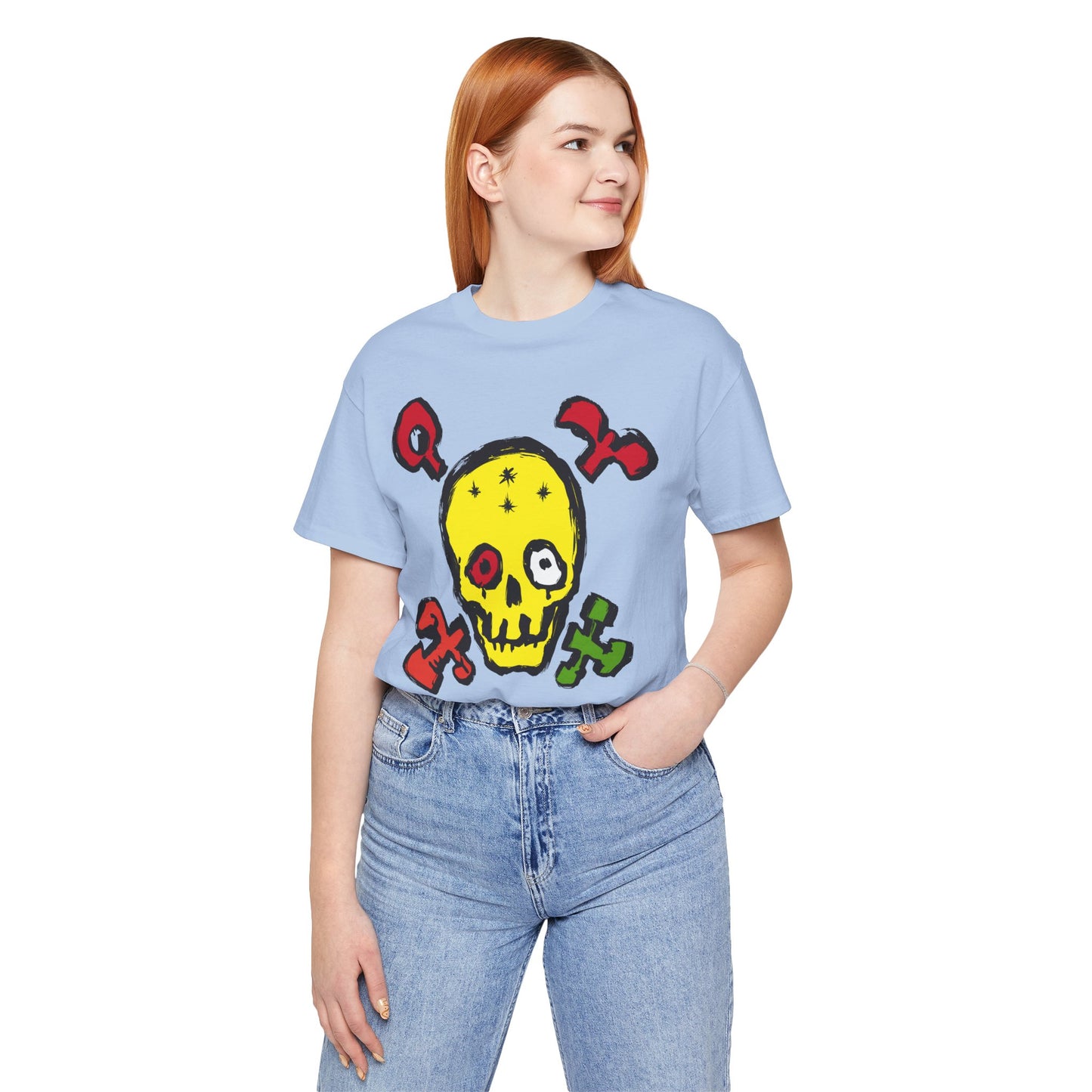 Yellow Skull Graphic Design Tee, Skull Shirt, Vintage Tees, Art Design T-Shirt, Vintage Graphic Tee, Art Shirts with Skulls