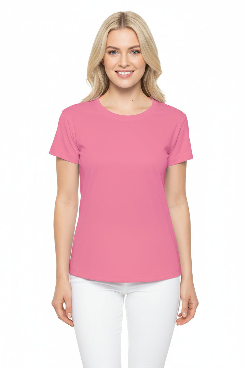 Bubblegum Tint Pink Women's Sports Jersey Short Sleeves 100% Poly Solid Pink Color Print Athletic Tee