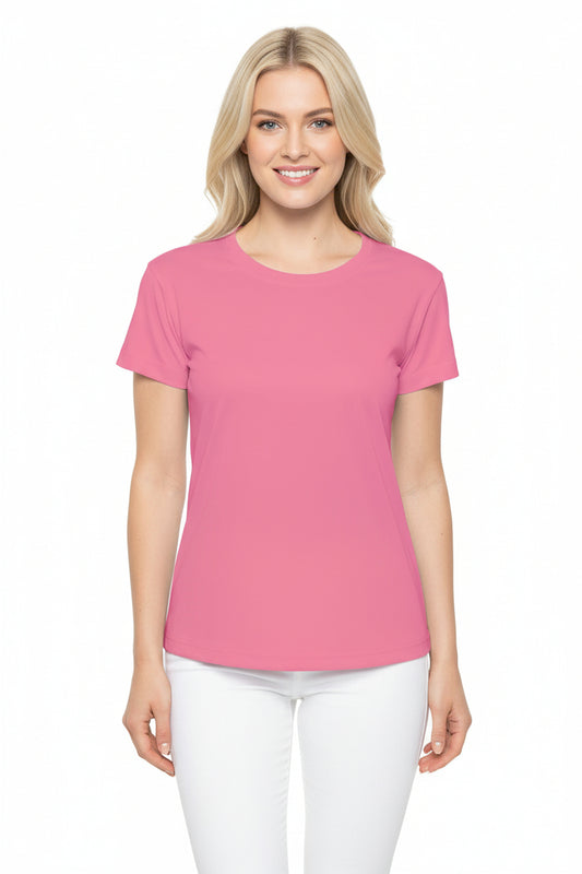 Bubblegum Tint Pink Women's Sports Jersey Short Sleeves 100% Poly Solid Pink Color Print Athletic Tee