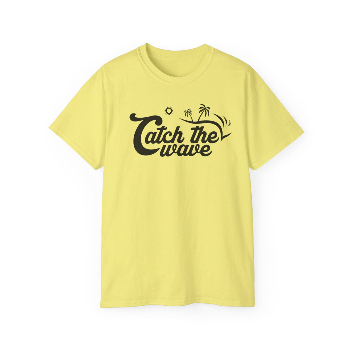 Catch the Wave Tee | Surf Script Typography, Palm Trees, Beach Vibes