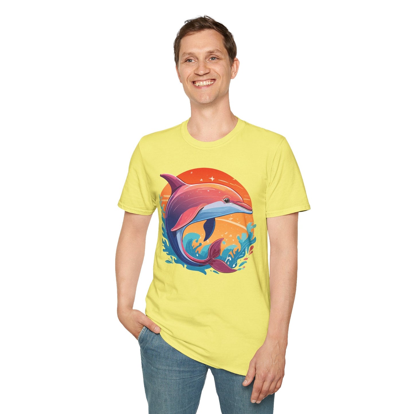 Dolphin Shirt Unisex Tee 100 Percent Ring Spun Cotton Softstyle Gildan 64000 Comfort Fit