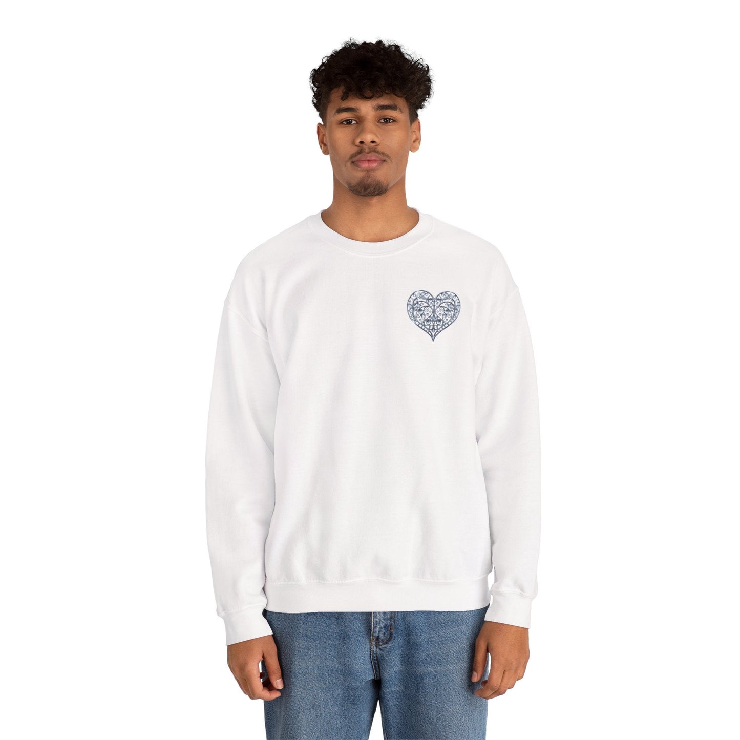Crystal Heart Sweatshirt Unisex Fifty Fifty Cotton Poly Valentine Day Crewneck Gildan 18000