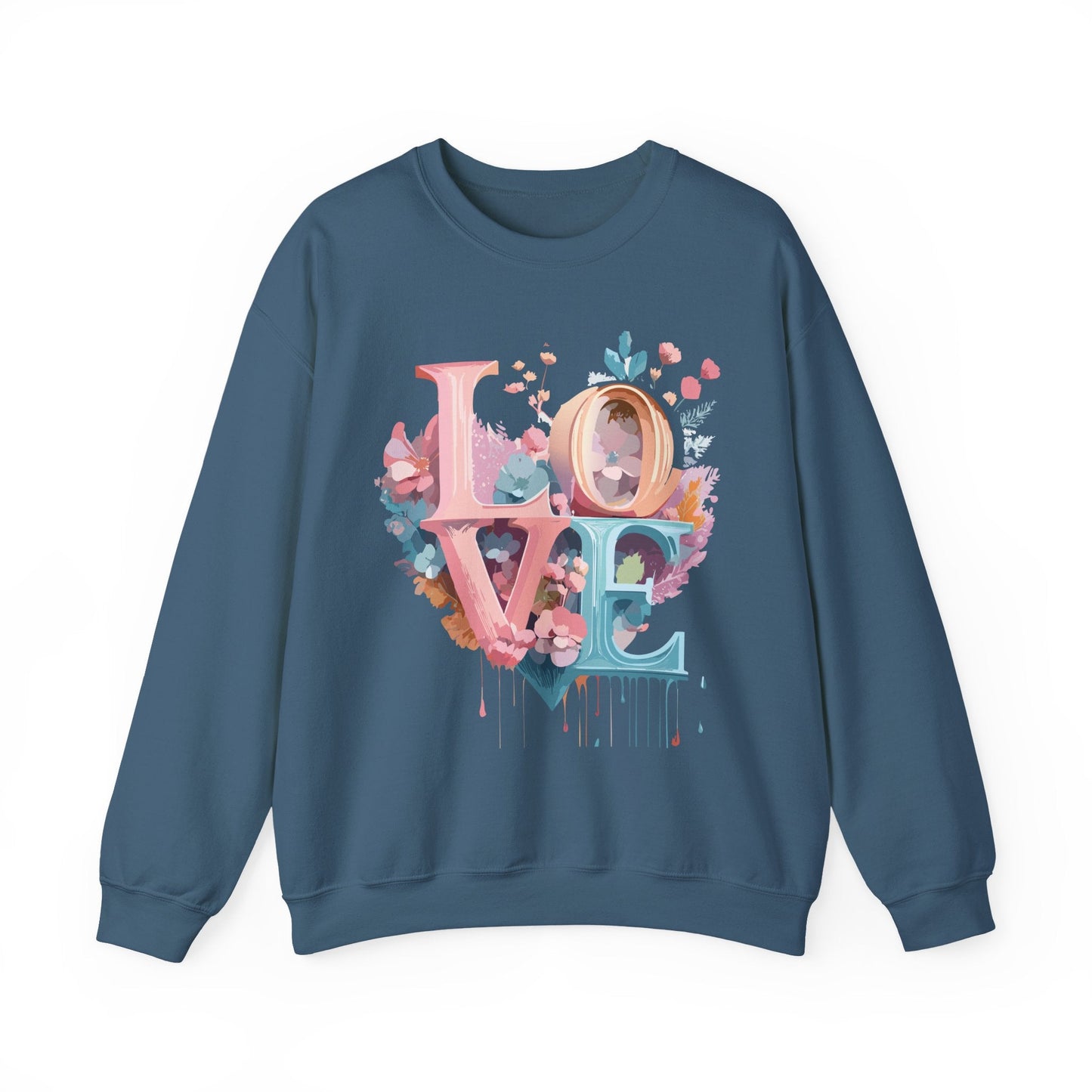 Floral Love Sweatshirt For Valentines Day Unisex Crewneck Fifty Fifty Cotton Polyester