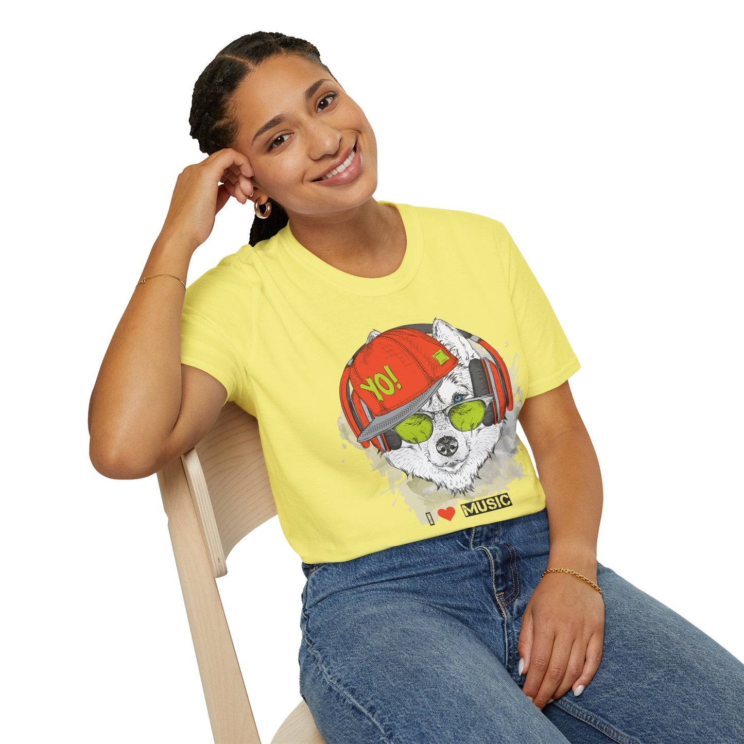 Unisex Music Animals Short Sleeve T Shirt With Headphones For Music Lovers Gildan 64000