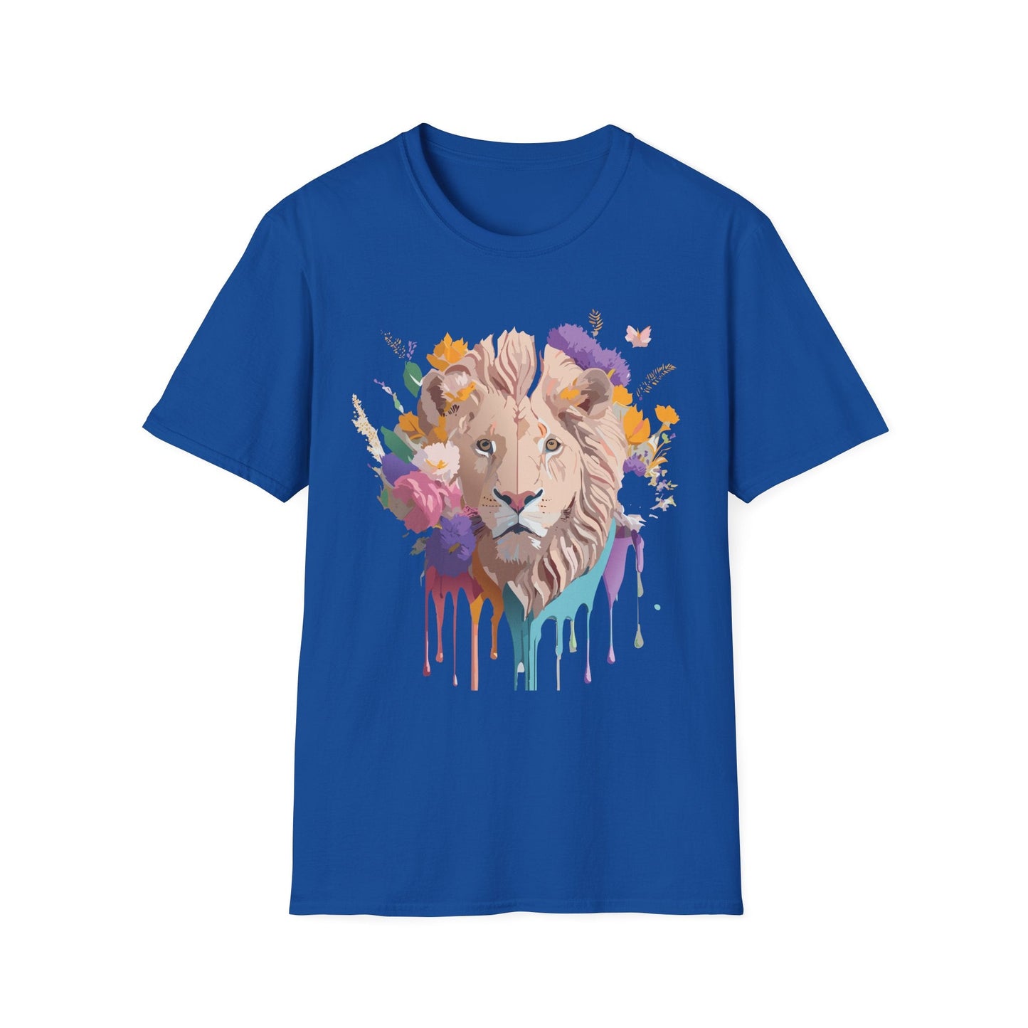 Unisex Lion Shirt Floral Lion Tee Softstyle 64000 Gildan Cotton Tee