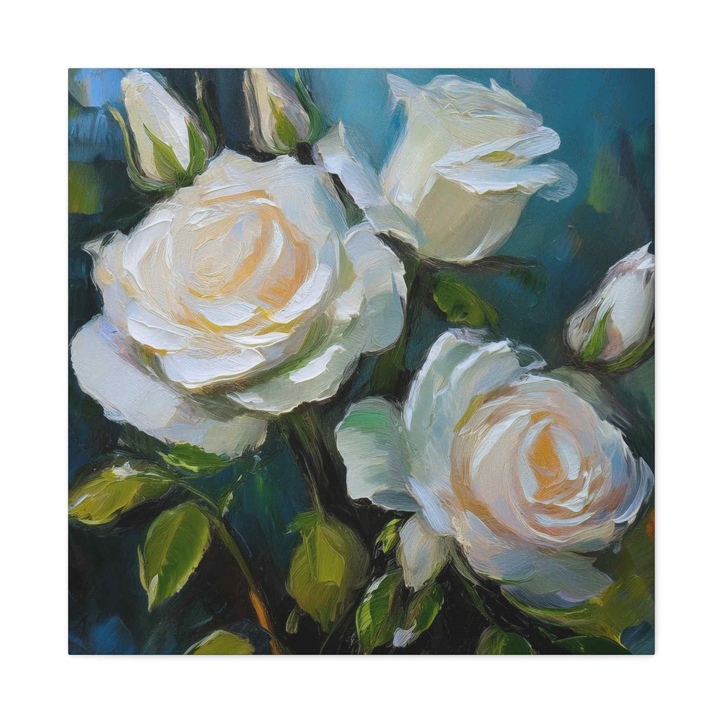 White Roses Print Canvas, Roses Oil Paint Print 20x20, 24x24, 30x30, 32x32, 36x36, Floral Art Design Print Non-Frame MC-20