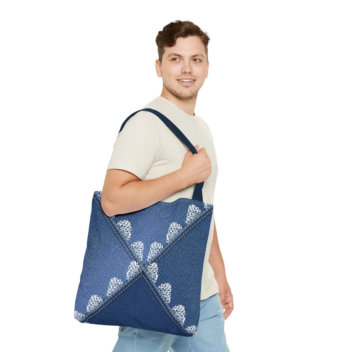 Denim Fabric Imitation Print Unisex Canvas Bag Poly Spun 3 Sizes Tote Bag 110