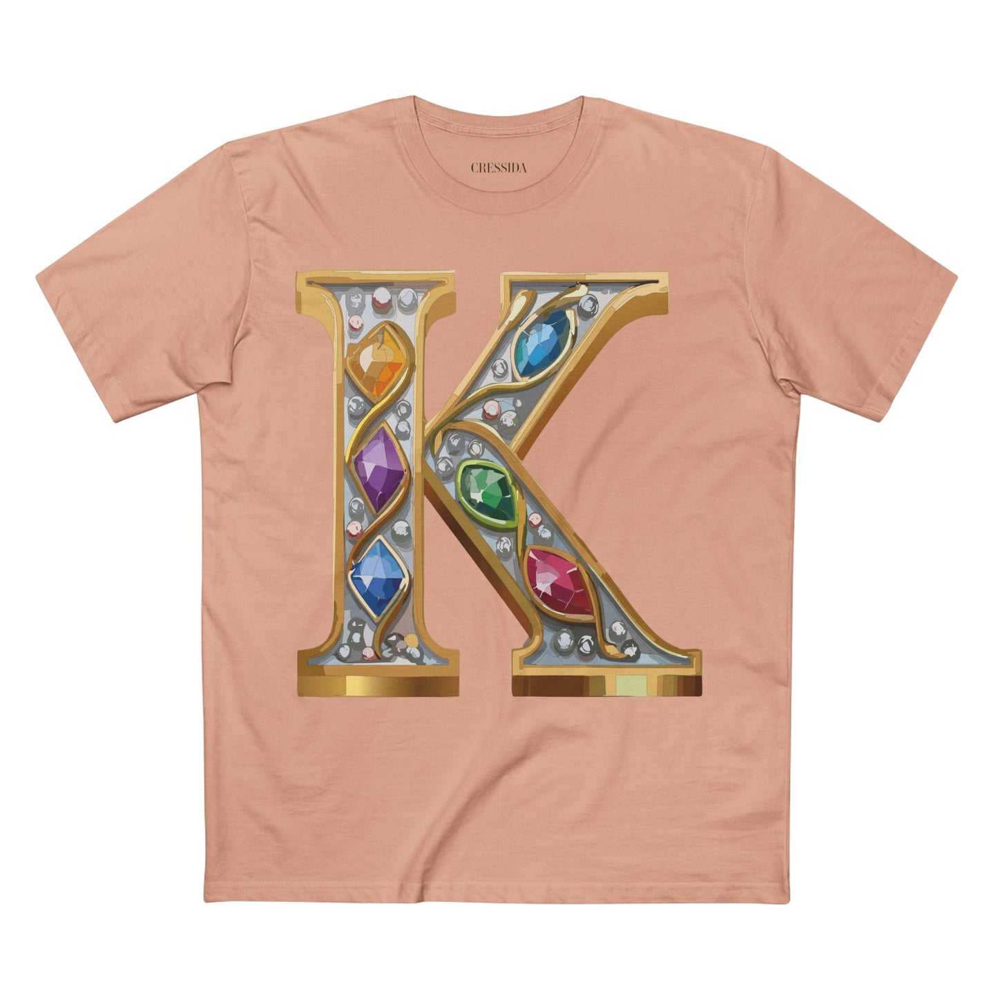 Letter K Graphic Design Tee Unisex 100 Cotton With Antique Gold Letters Artwork T-Shirt