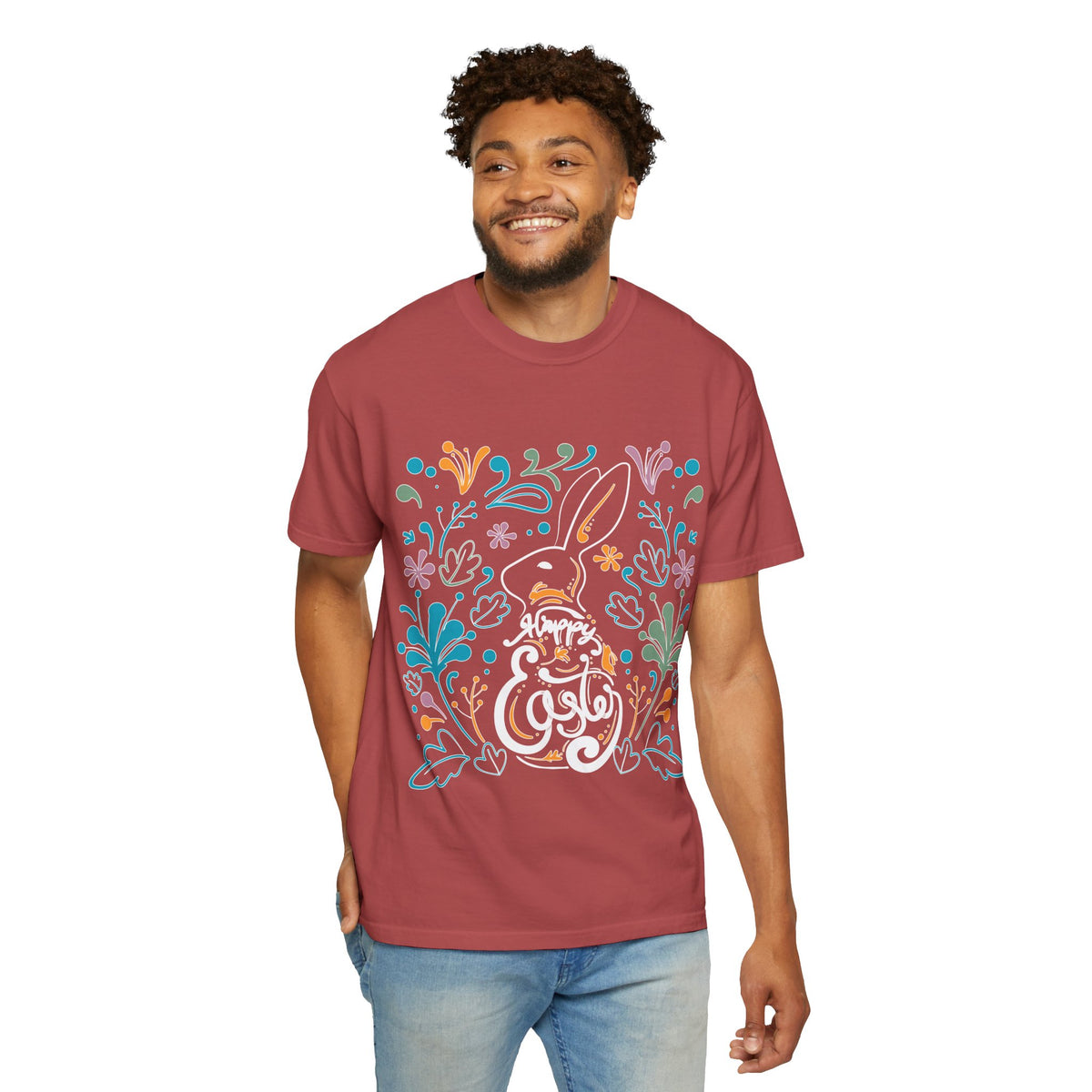 Easter Bunny Floral T-Shirt, Tee Shirt with Easter Signature, T Shirt with Easter Prints, Tee Shirt with Easter Design