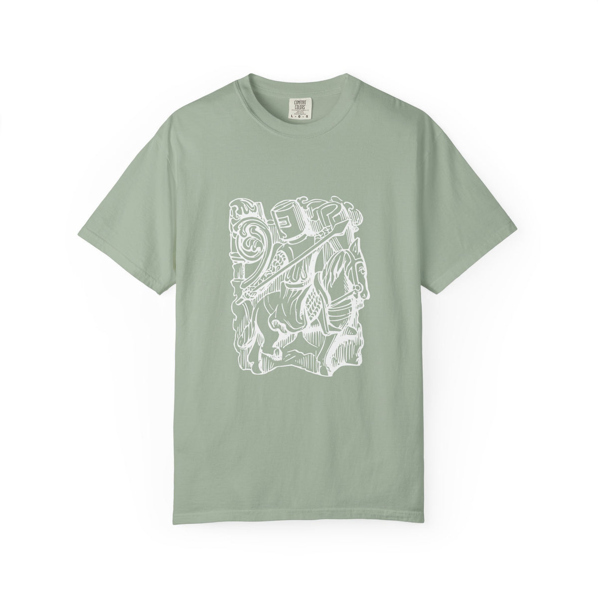 Unisex Cotton Garment Dyed T-Shirt with Knight Graphic Design