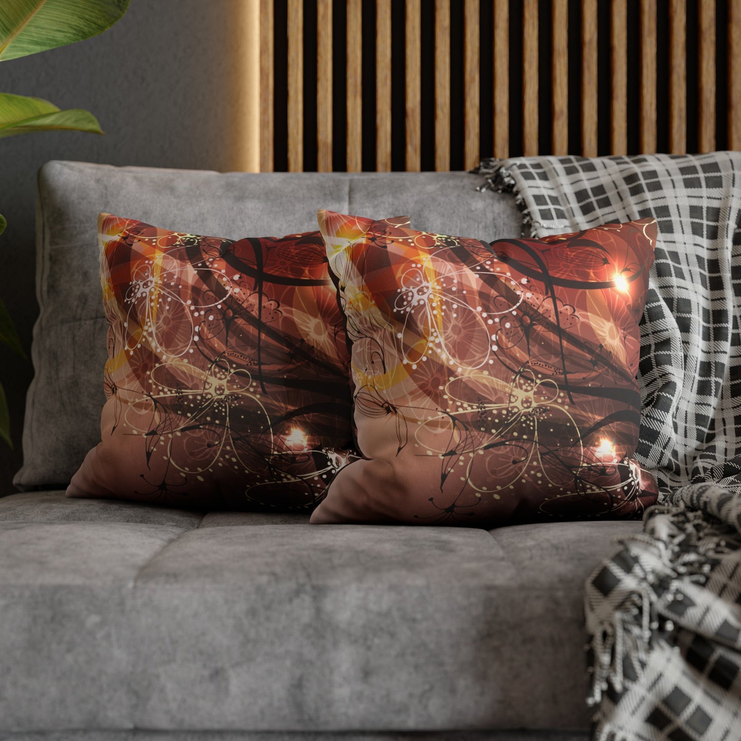 Faux Suede Pillowcase with Abstract print