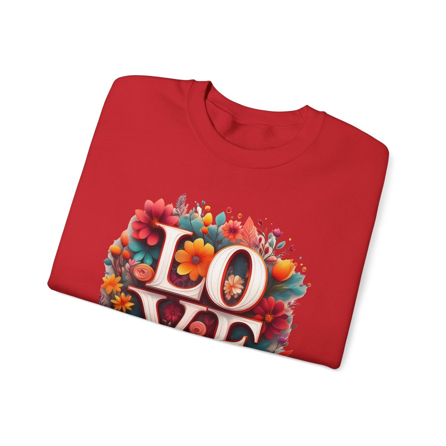 Floral Love Valentines Day Sweatshirt Unisex Heavy Blend Crewneck 50/50 Cotton Polyester Gildan 18000