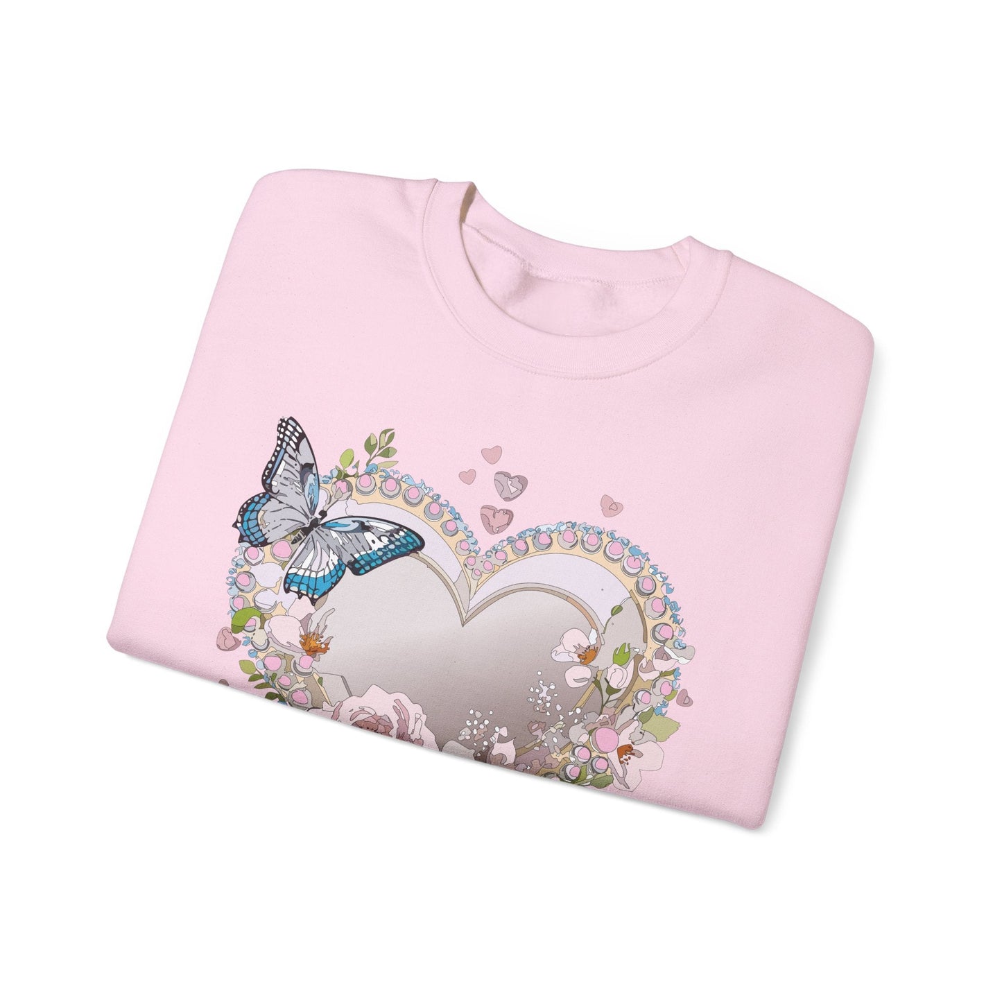 Unisex Floral Heart Sweatshirt For Valentines Day With Floral Love Print Crewneck Heavy Blend