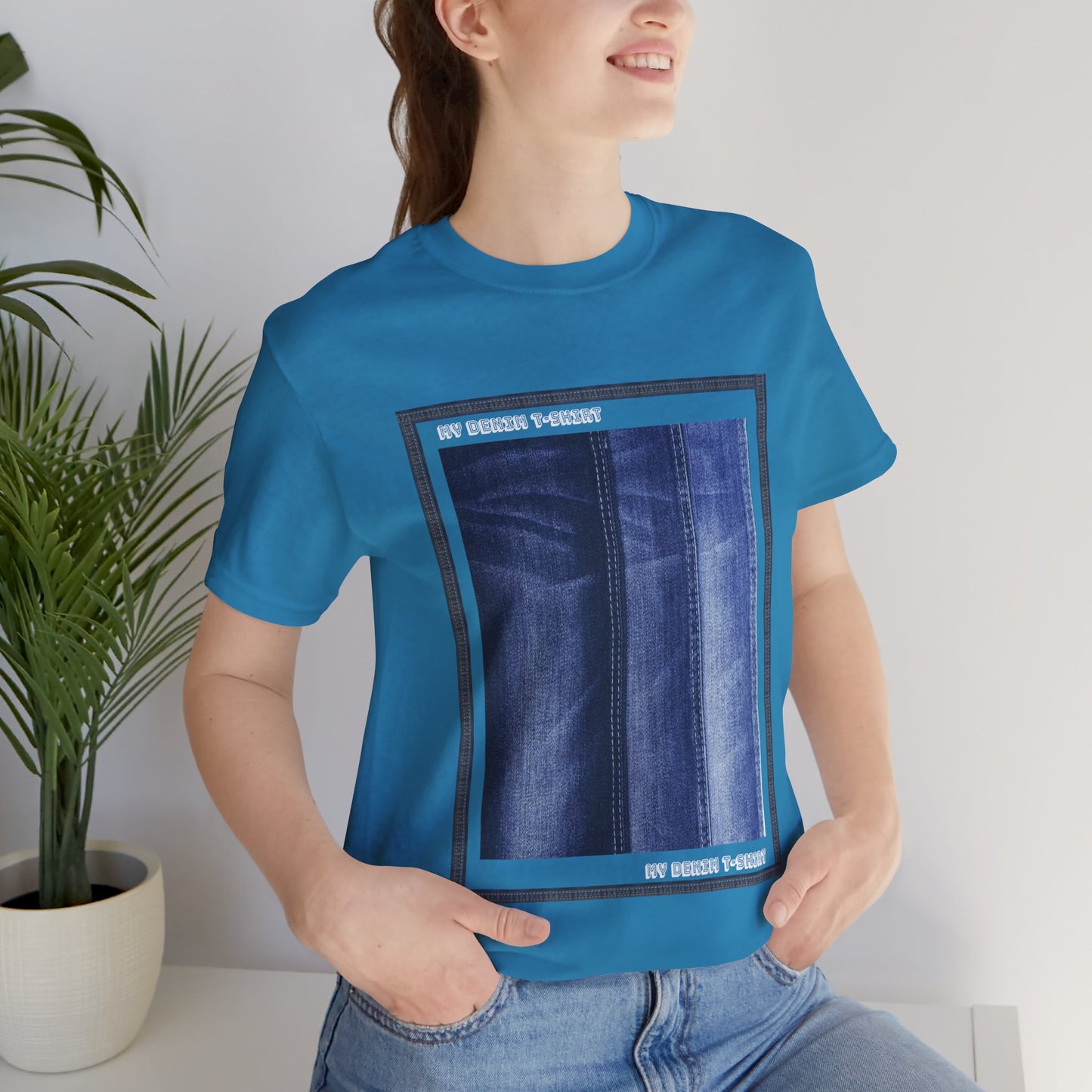 Unisex Cotton Tee Shirt with Denim Print