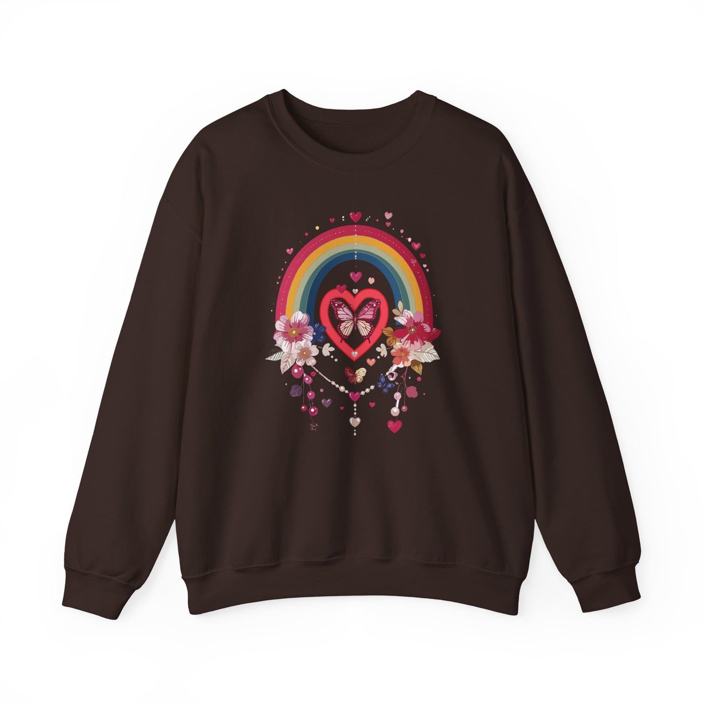 Rainbow Heart Sweatshirt, Floral Heart Sweatshirt, Floral Love Sweatshirt, Valentine's Day Sweatshirt, Rainbow Heart Floral Sweatshirt 113