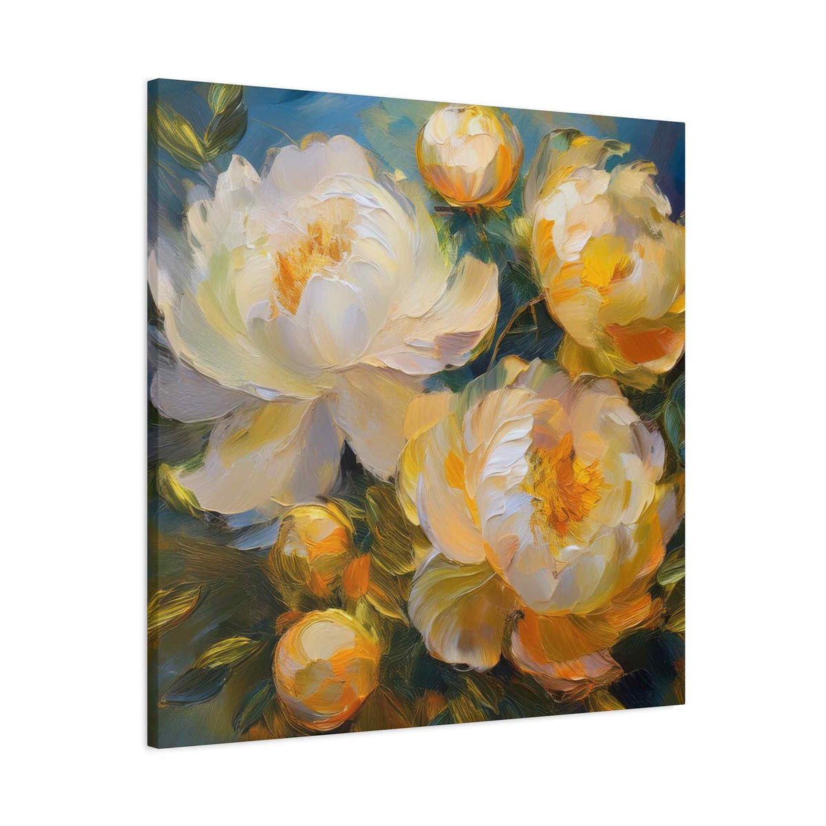 Cream Peonies Print Canvas, Floral Oil Paint Print 20x20, 24x24, 30x30, 32x32, 36x36 Art Design Pine-Wood Inner Frame MC-125