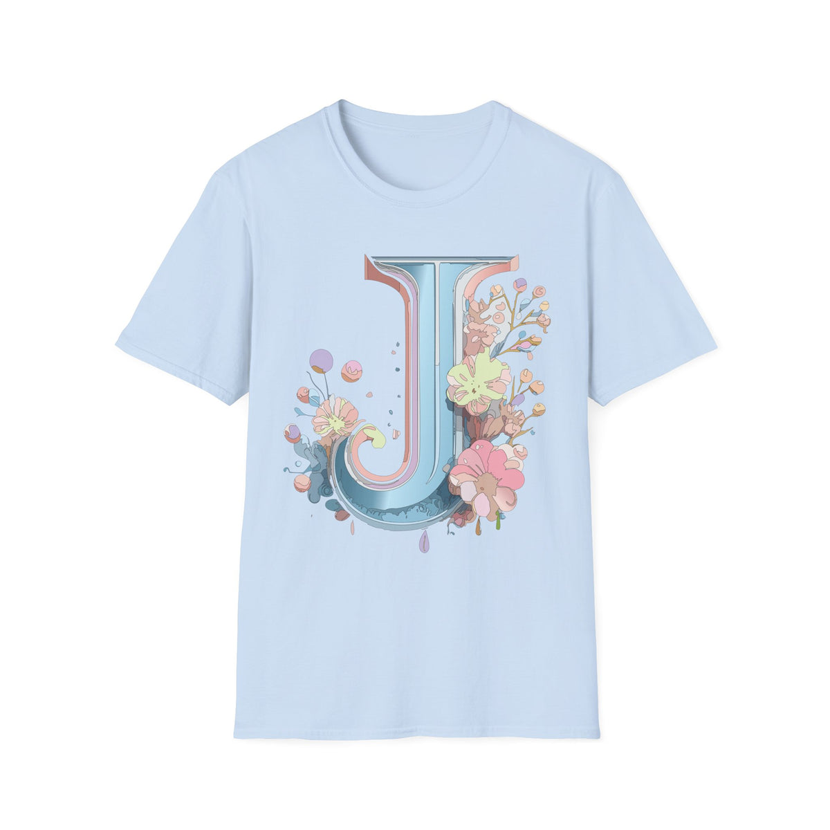 Floral Letter J T-Shirt | Pastel Monogram Initial Tee