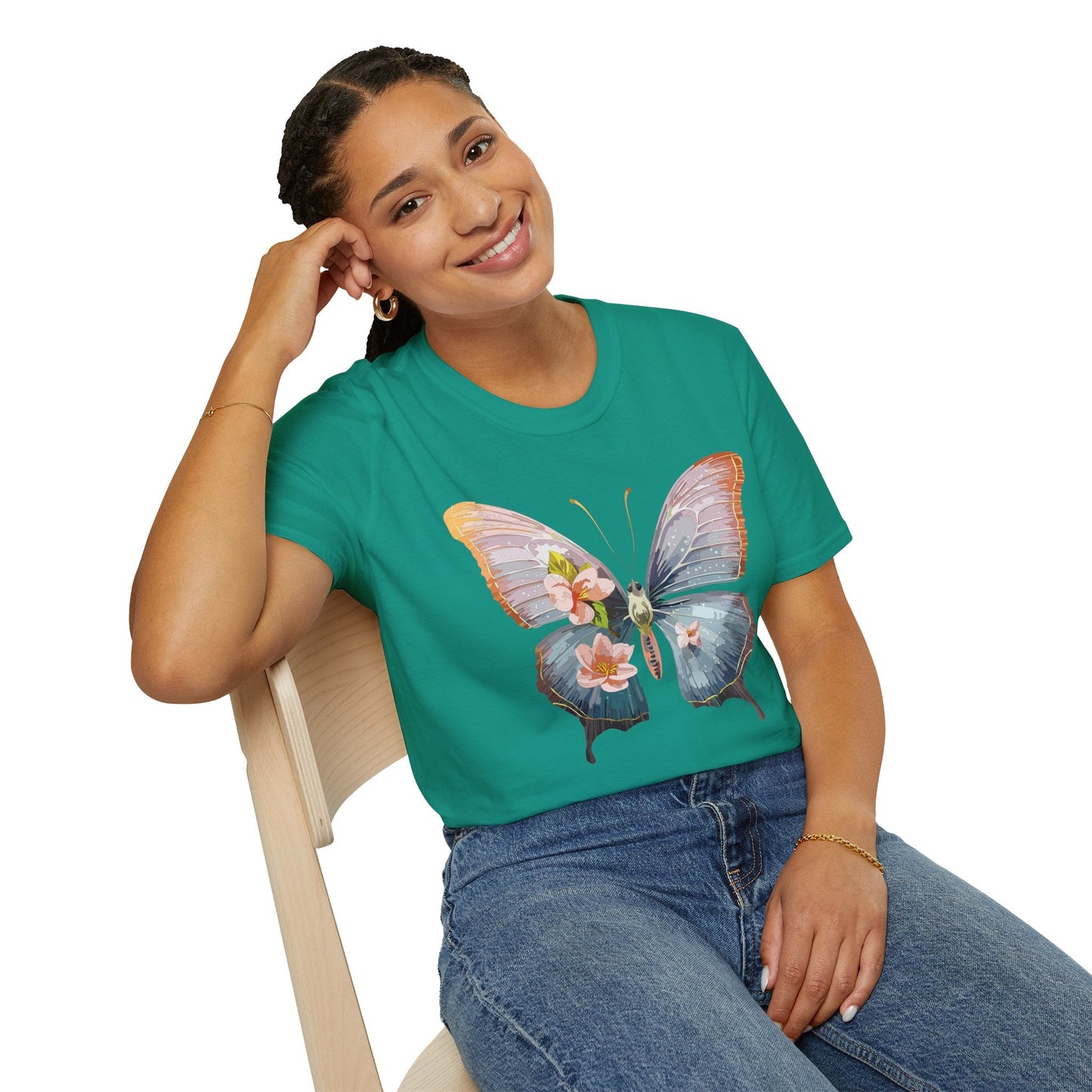 Butterfly Print T Shirt For Men Women Unisex Monarch Design Softstyle Cotton Tee