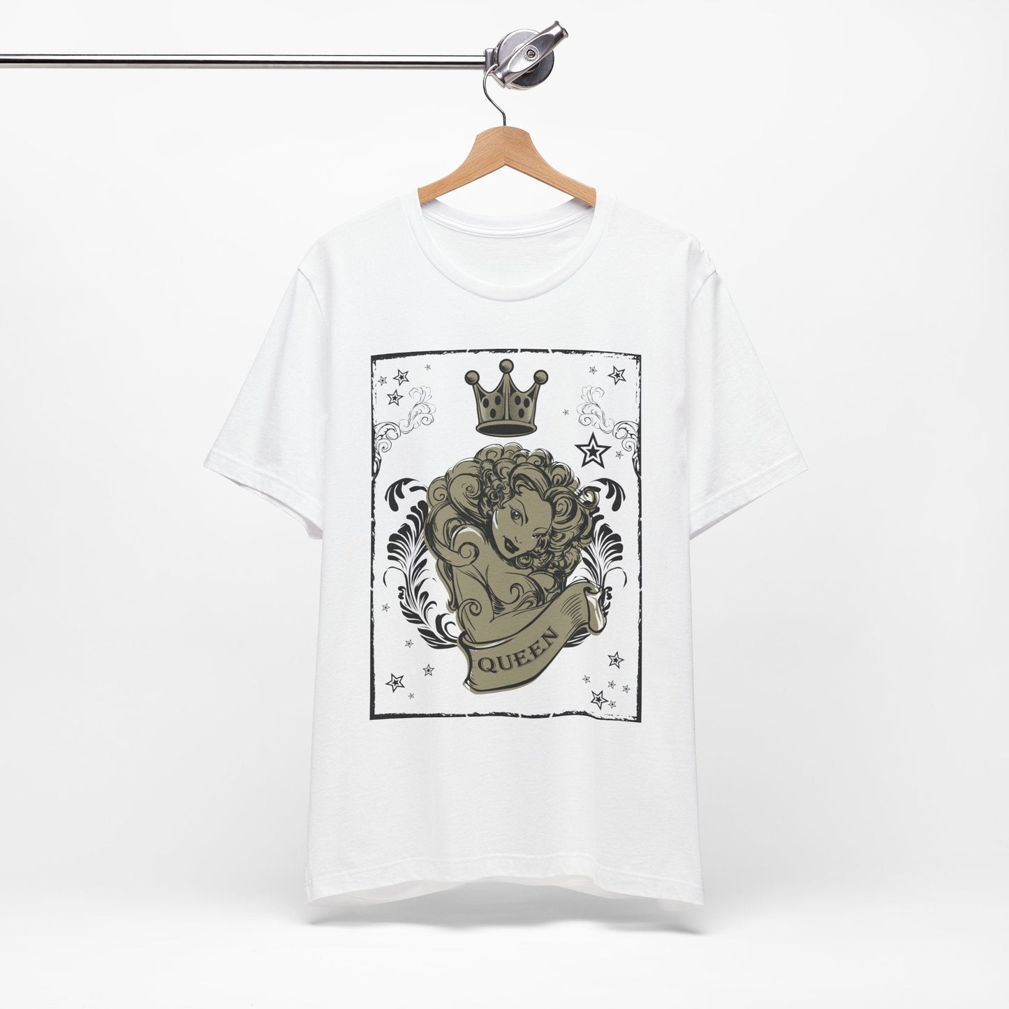 Crown Face Portrait Graphic Tee Vintage Floral Illustration Rock Band T-Shirt