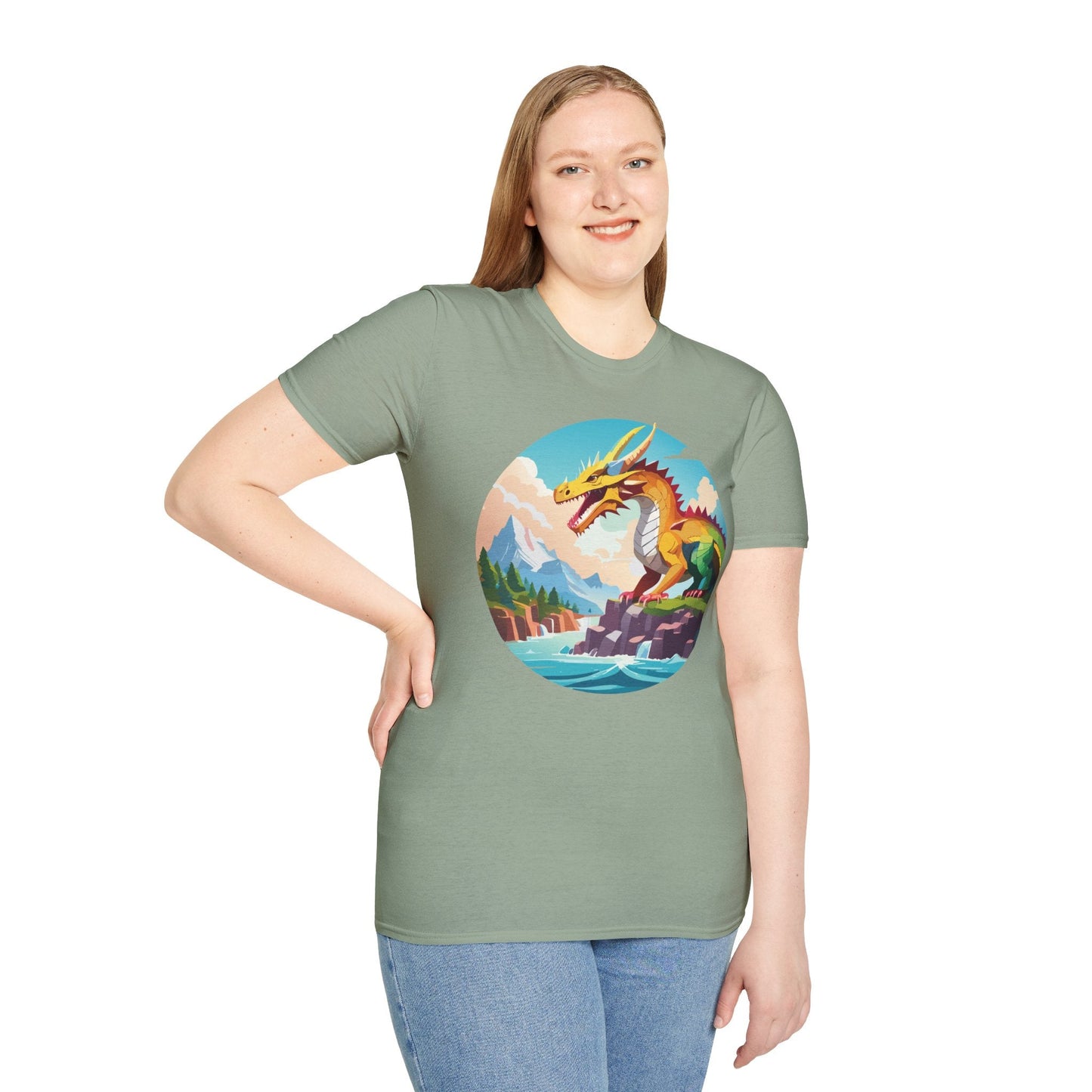 Dragon T Shirt Unisex Softstyle Cotton Tee With Colorful Animal Art Design For Everyday Wear