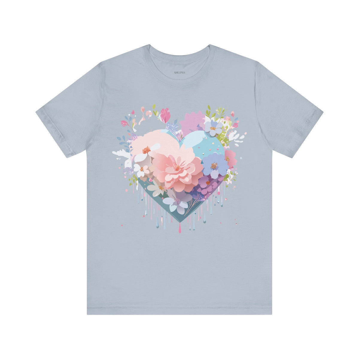Valentine's Day Graphic Unisex Cotton Bella+Canvas Tee with Floral Art Design d137