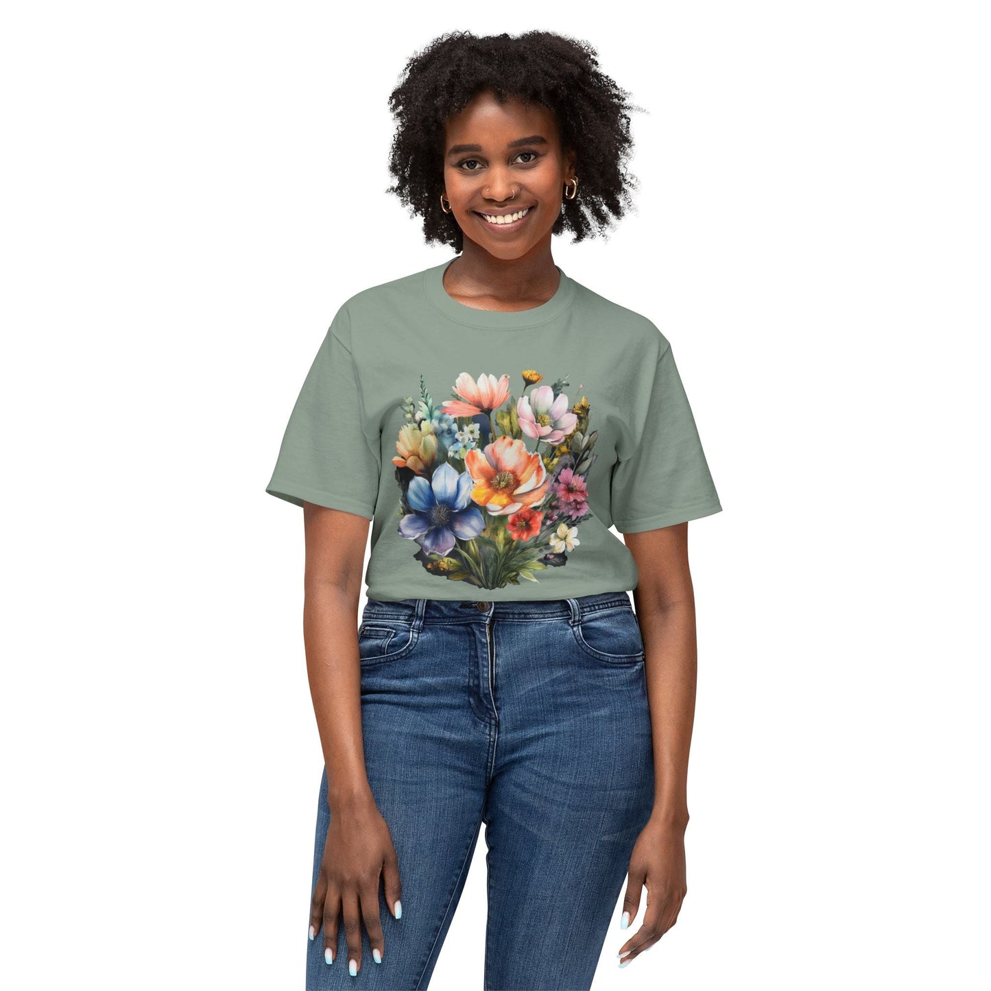 Unisex Floral Art T Shirt With Vintage Flowers Print On 100 Percent Cotton Tee For Everyday Wear