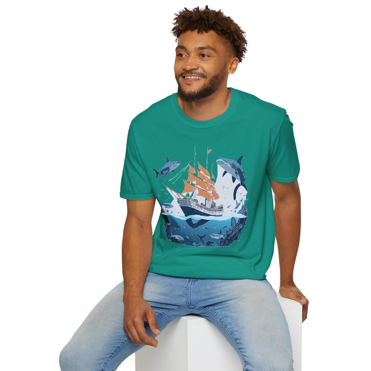 Ocean Tee Shirt Unisex Gildan Softstyle 64000 Ring Spun Cotton Art Print Graphic Ocean Design