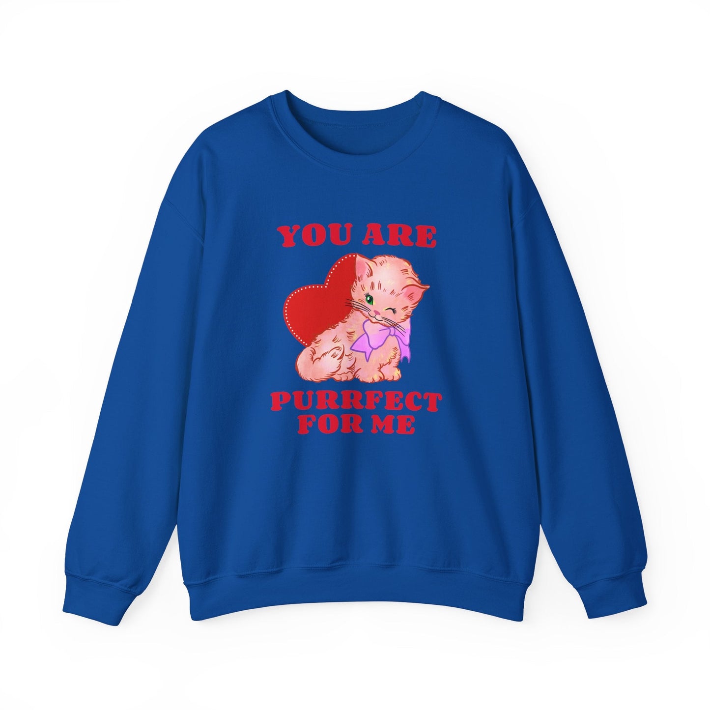 Cat Heart Sweatshirt Unisex Valentines Day Fifty Fifty Cotton Poly Blend Crewneck