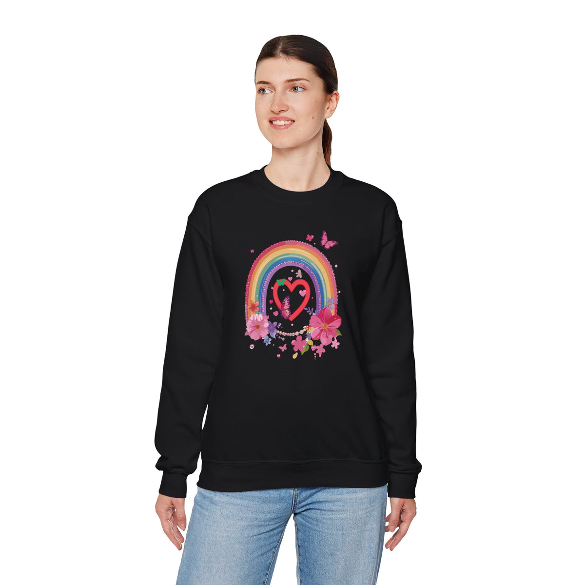 Rainbow Heart Sweatshirt, Floral Heart Sweatshirt, Floral Love Sweatshirt, Valentine's Day Sweatshirt, Rainbow Heart Floral Sweatshirt 112