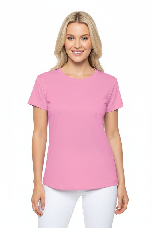 Doll Pink Women's Sports Jersey Short Sleeves 100% Poly Solid Pink Color Print Athletic Tee