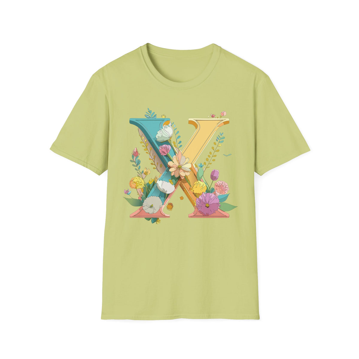 Floral Letter X T-Shirt | Botanical Monogram Initial Tee
