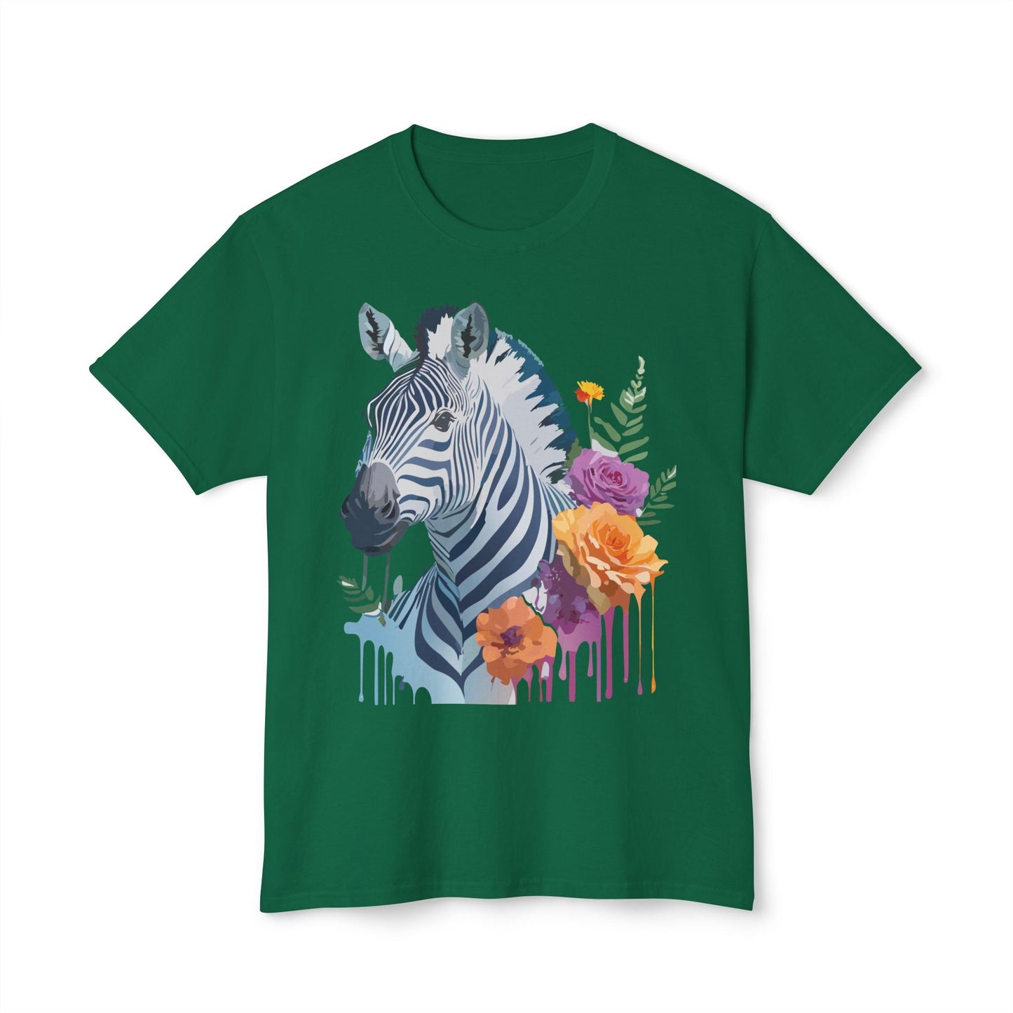 Unisex Zebra T Shirt With Floral Art Print Premium HD Cotton Jersey Tee Made In USA